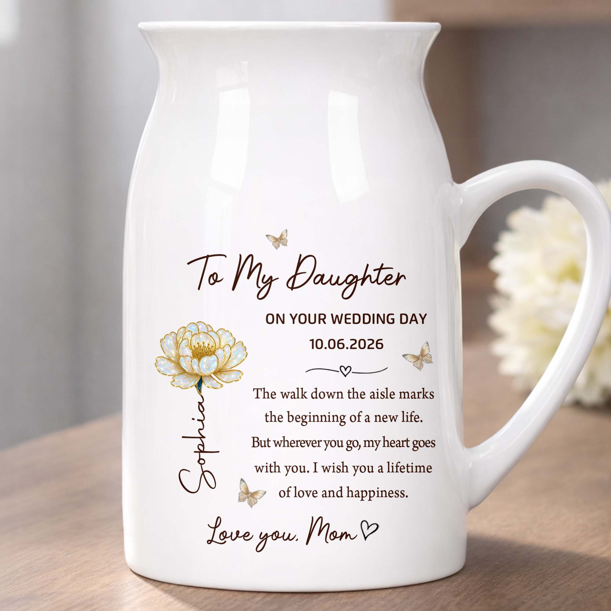 Personalized Ceramic Flower Vase Gift for Daughter Wedding Day Flower Vase GradoCreations