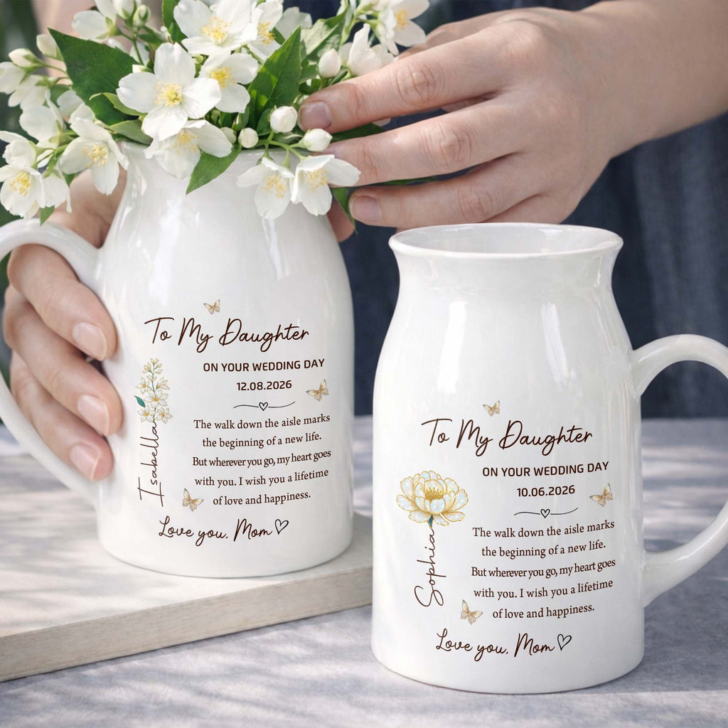 Personalized Ceramic Flower Vase Gift for Daughter Wedding Day Flower Vase GradoCreations