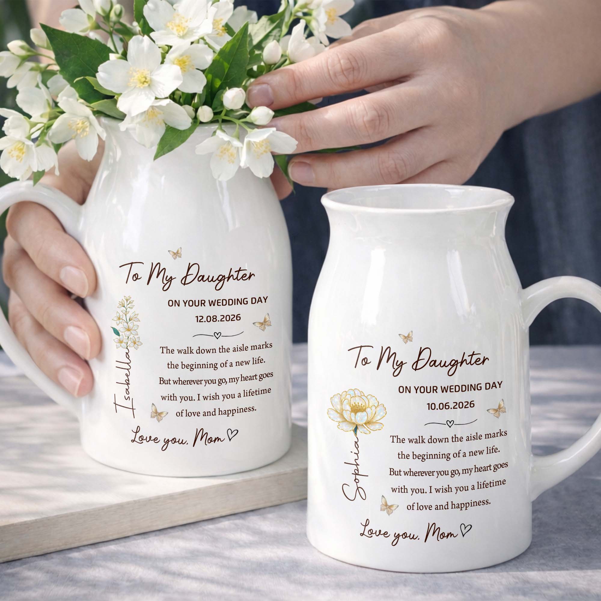 Personalized Ceramic Flower Vase Gift for Daughter Wedding Day Flower Vase GradoCreations