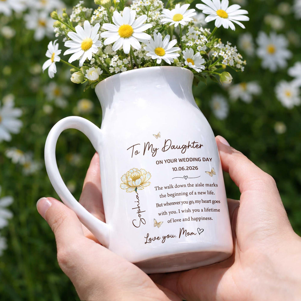 Personalized Ceramic Flower Vase Gift for Daughter Wedding Day Flower Vase GradoCreations