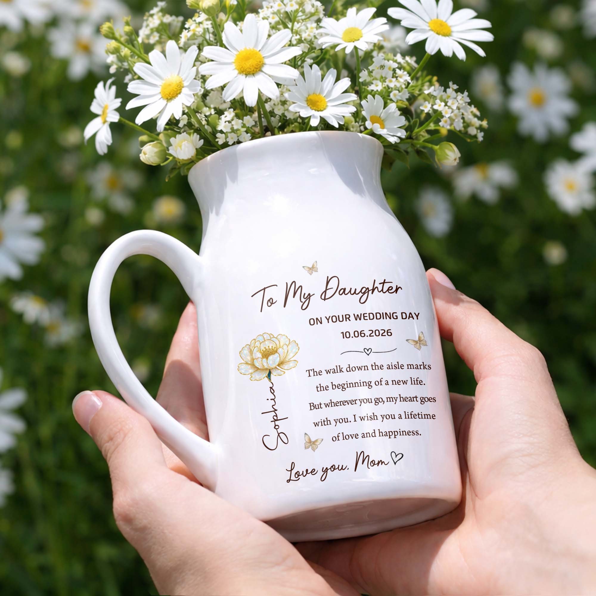 Personalized Ceramic Flower Vase Gift for Daughter Wedding Day Flower Vase GradoCreations