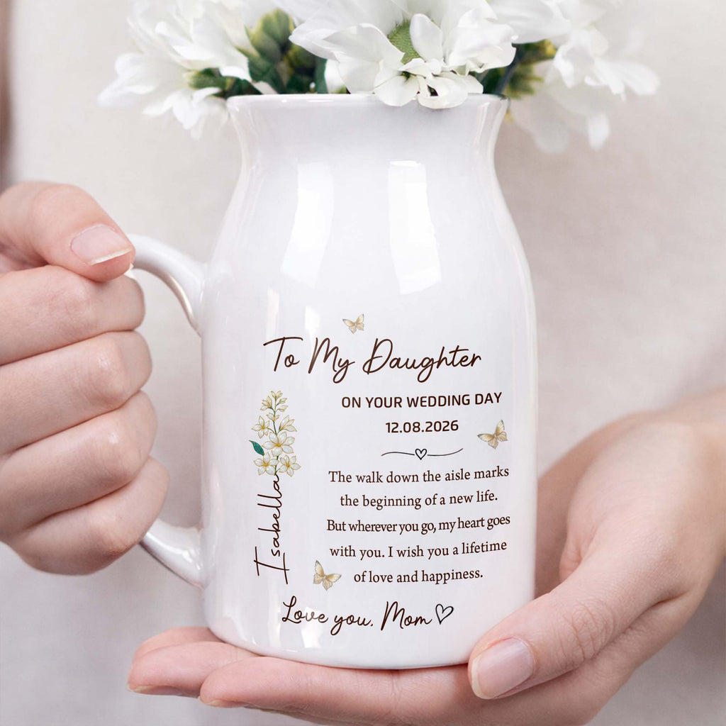 Personalized Ceramic Flower Vase Gift for Daughter Wedding Day Flower Vase GradoCreations