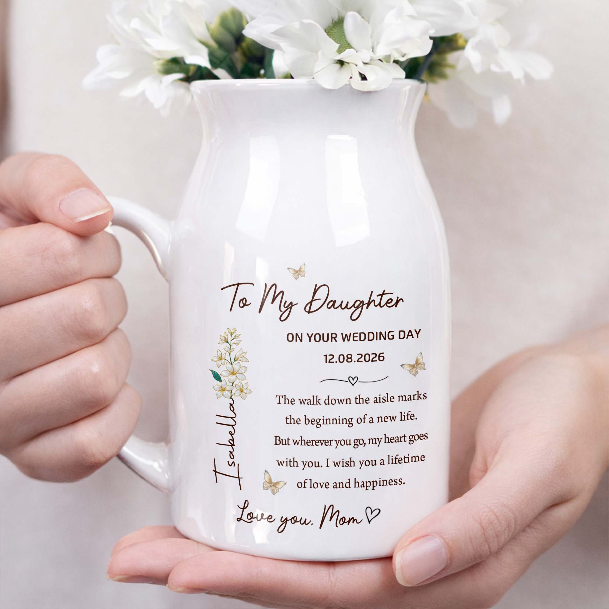 Personalized Ceramic Flower Vase Gift for Daughter Wedding Day Flower Vase GradoCreations