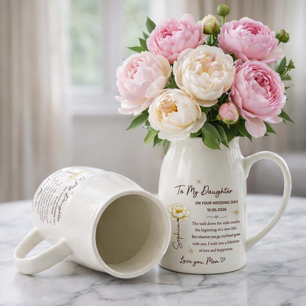 Personalized Ceramic Flower Vase Gift for Daughter Wedding Day Flower Vase GradoCreations