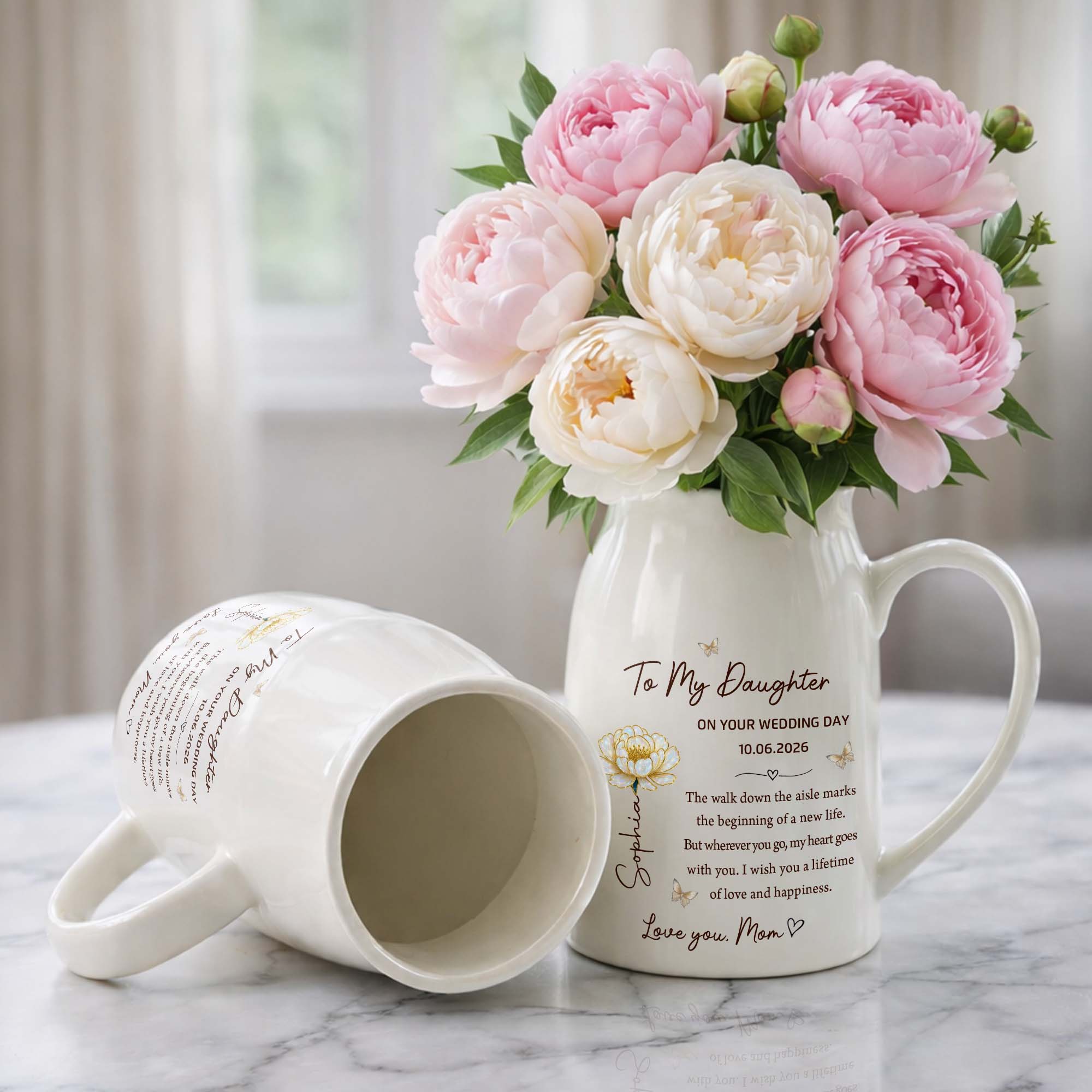 Personalized Ceramic Flower Vase Gift for Daughter Wedding Day Flower Vase GradoCreations