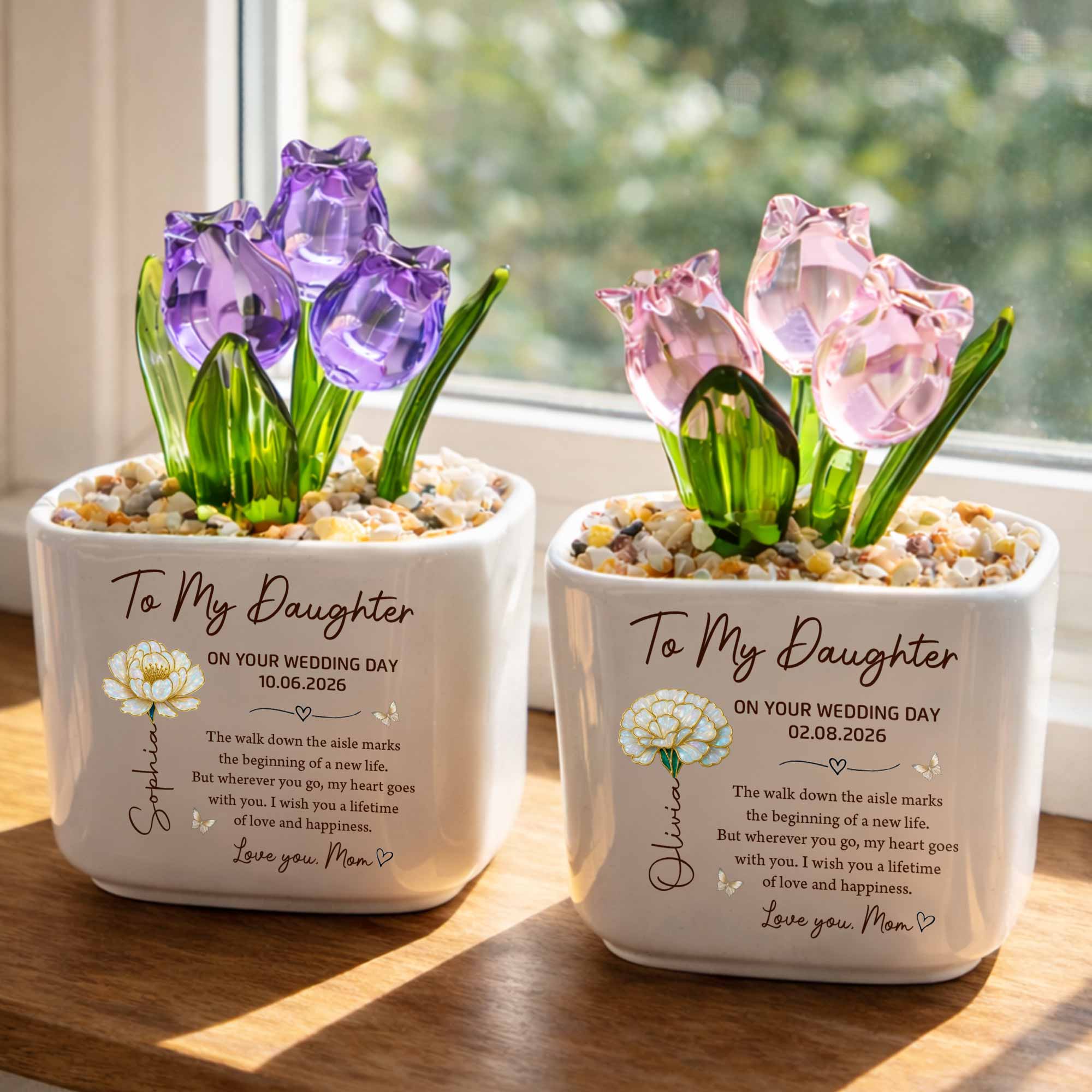 Personalized Glass Everlasting Tulips Custom Gift for Daughter Wedding Day Glass Tulip GradoCreations
