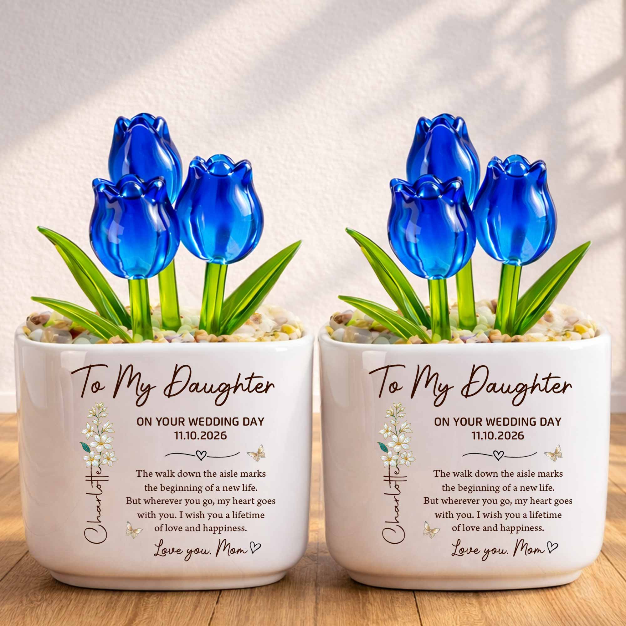 Personalized Glass Everlasting Tulips Custom Gift for Daughter Wedding Day Glass Tulip GradoCreations
