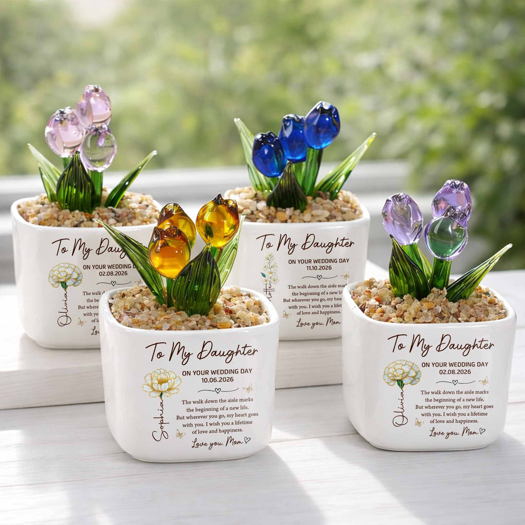 Personalized Glass Everlasting Tulips Custom Gift for Daughter Wedding Day Glass Tulip GradoCreations