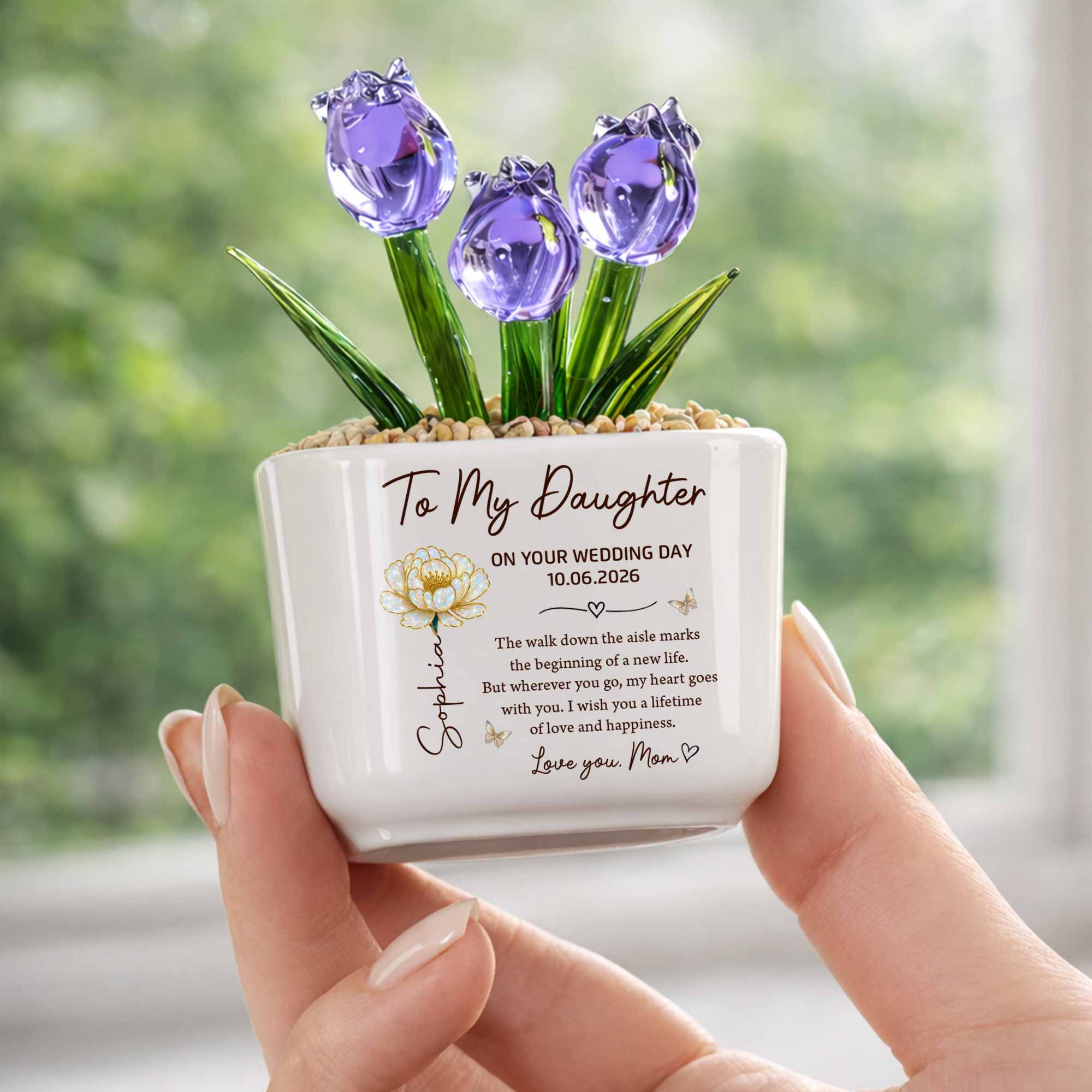 Personalized Glass Everlasting Tulips Custom Gift for Daughter Wedding Day Glass Tulip GradoCreations