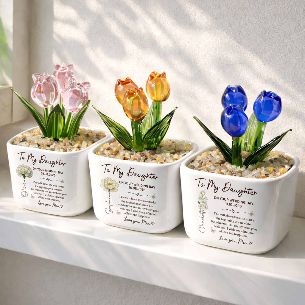 Personalized Glass Everlasting Tulips Custom Gift for Daughter Wedding Day Glass Tulip GradoCreations