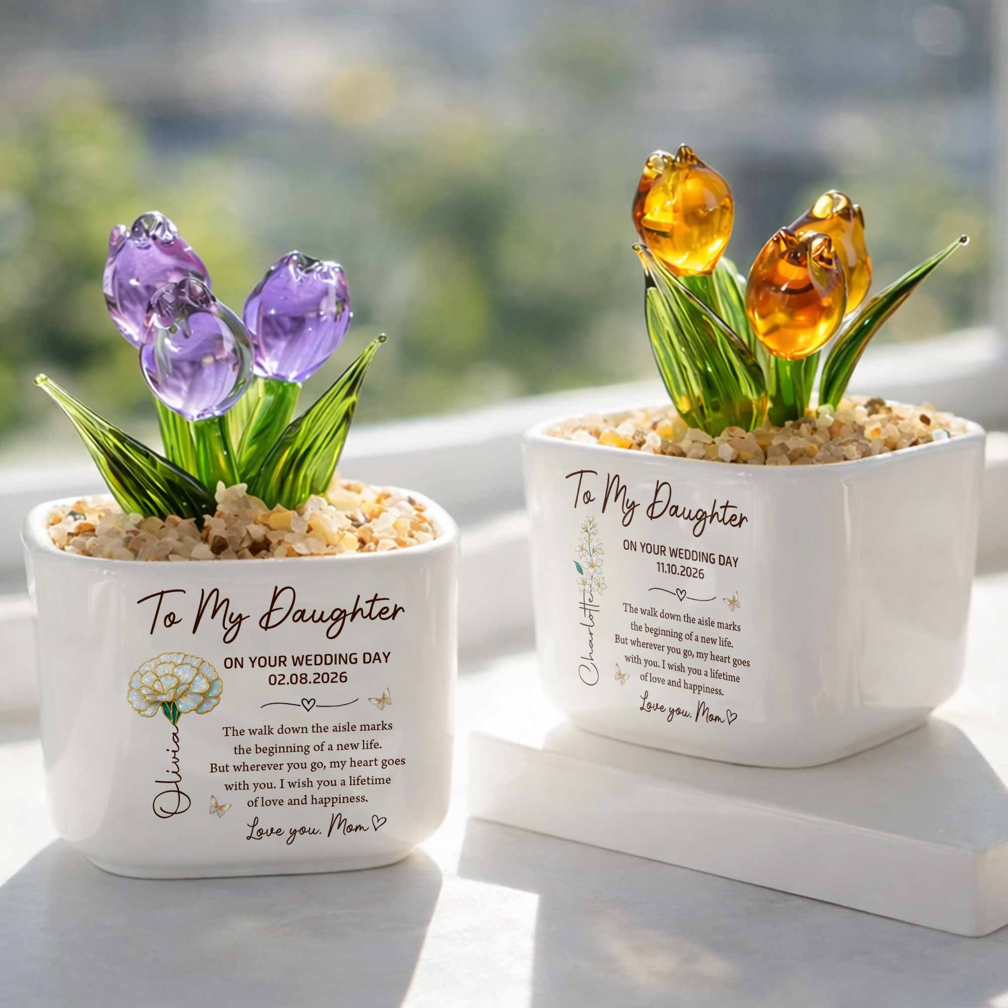 Personalized Glass Everlasting Tulips Custom Gift for Daughter Wedding Day Glass Tulip GradoCreations