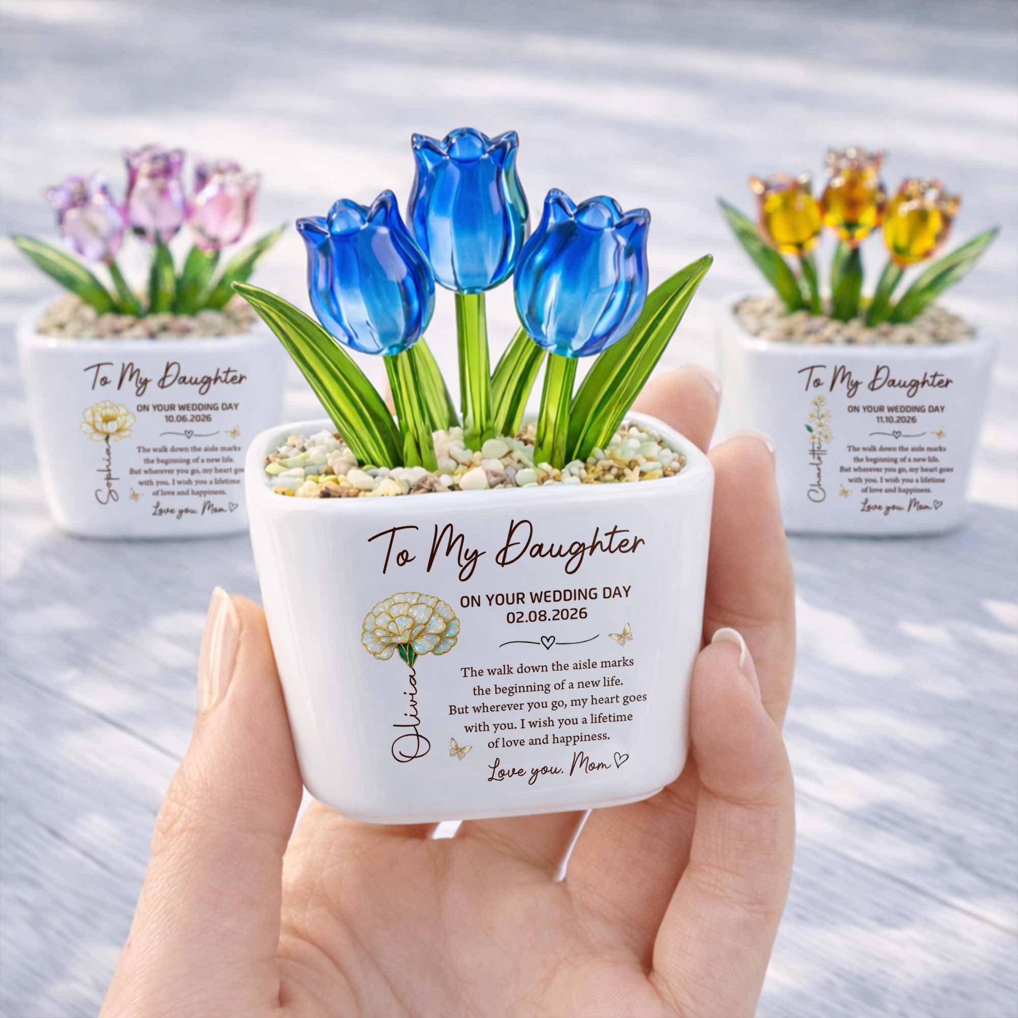 Personalized Glass Everlasting Tulips Custom Gift for Daughter Wedding Day Glass Tulip GradoCreations