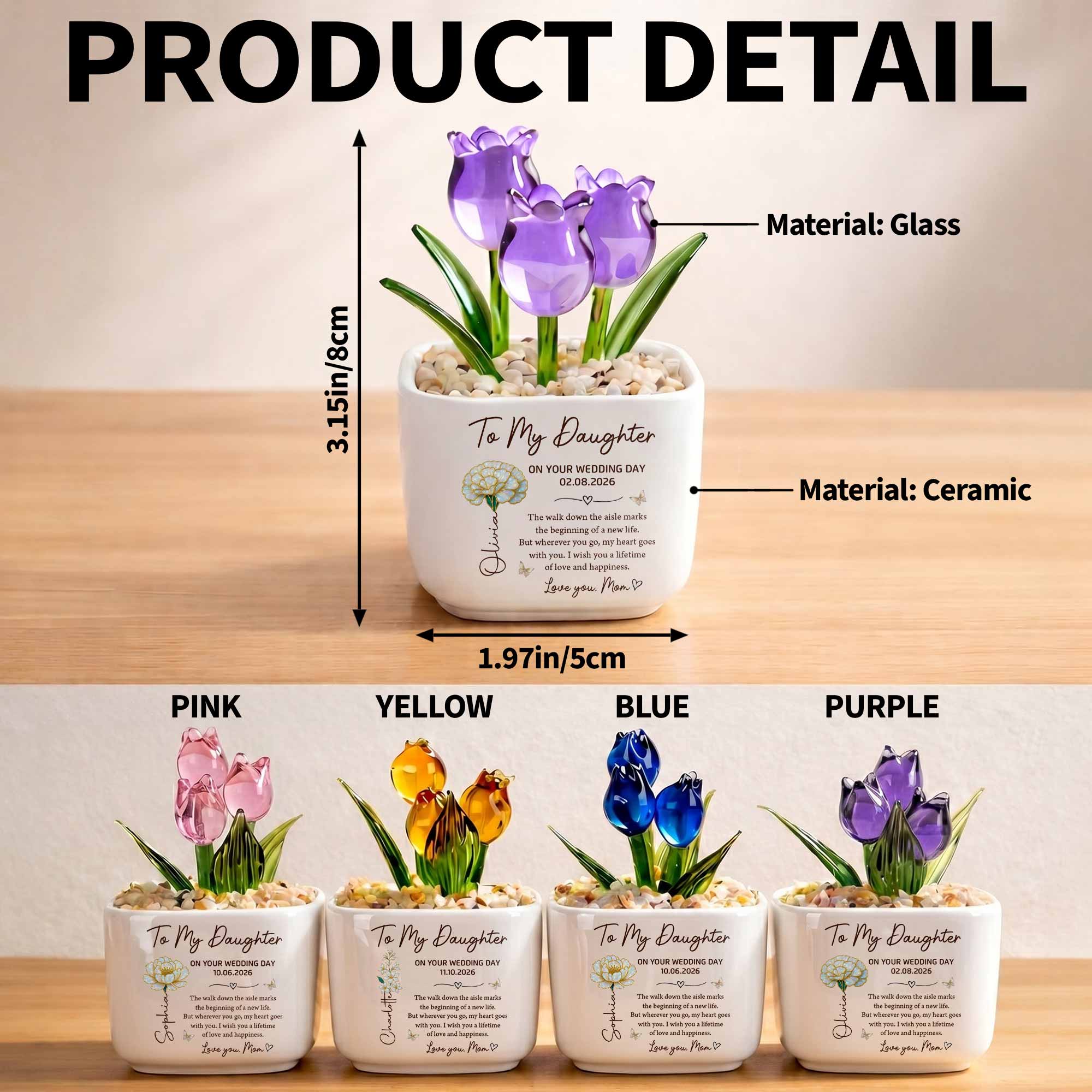 Personalized Glass Everlasting Tulips Custom Gift for Daughter Wedding Day Glass Tulip GradoCreations
