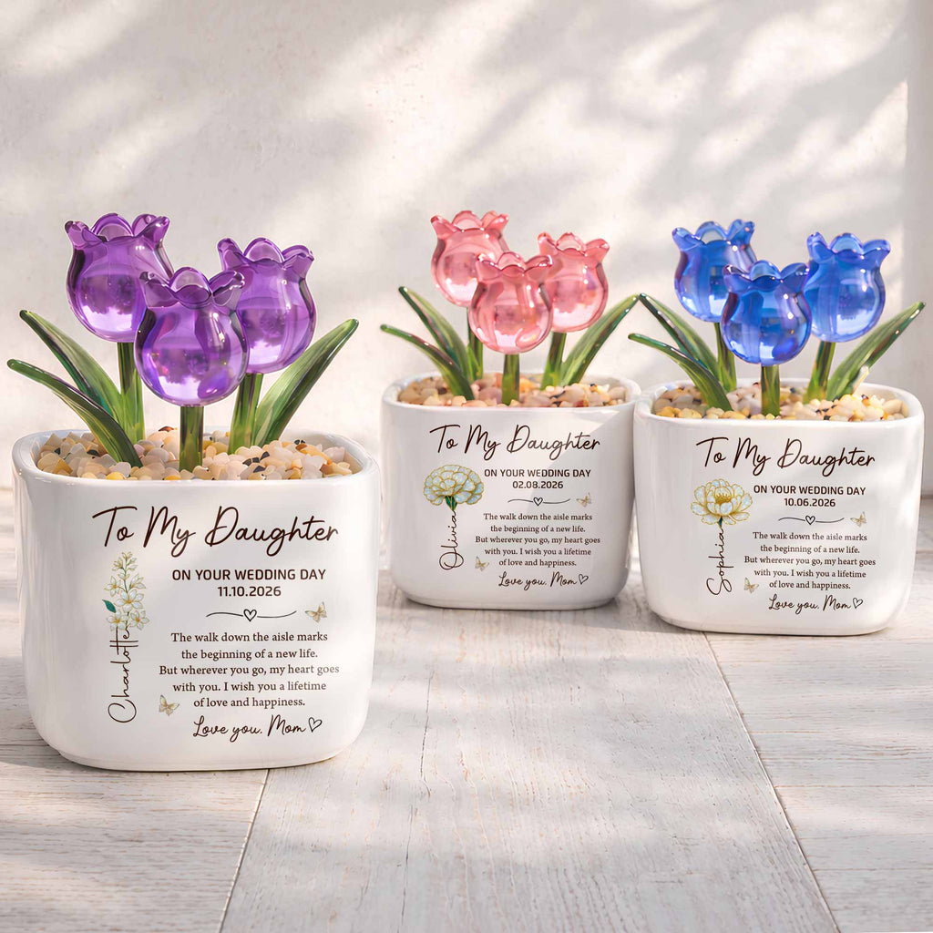 Personalized Glass Everlasting Tulips Custom Gift for Daughter Wedding Day Glass Tulip GradoCreations