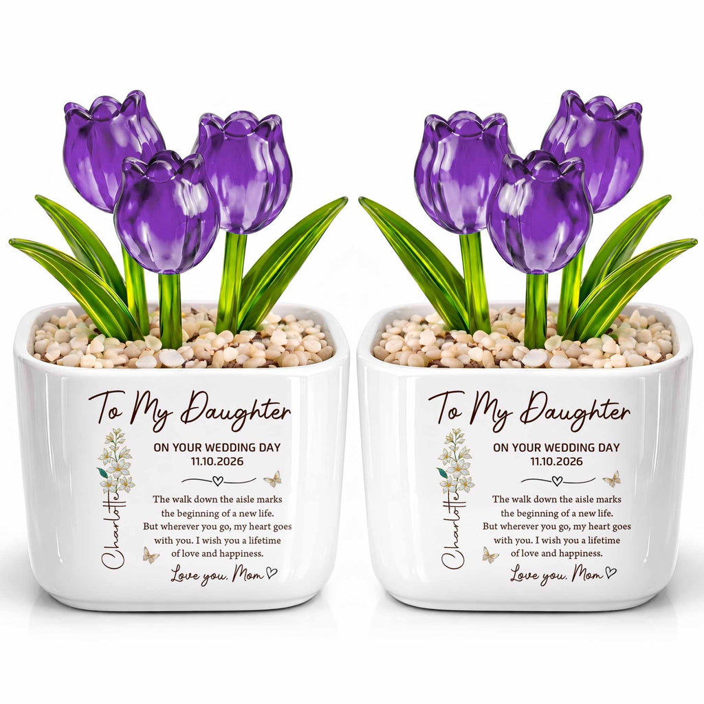 Personalized Glass Everlasting Tulips Custom Gift for Daughter Wedding Day Glass Tulip GradoCreations