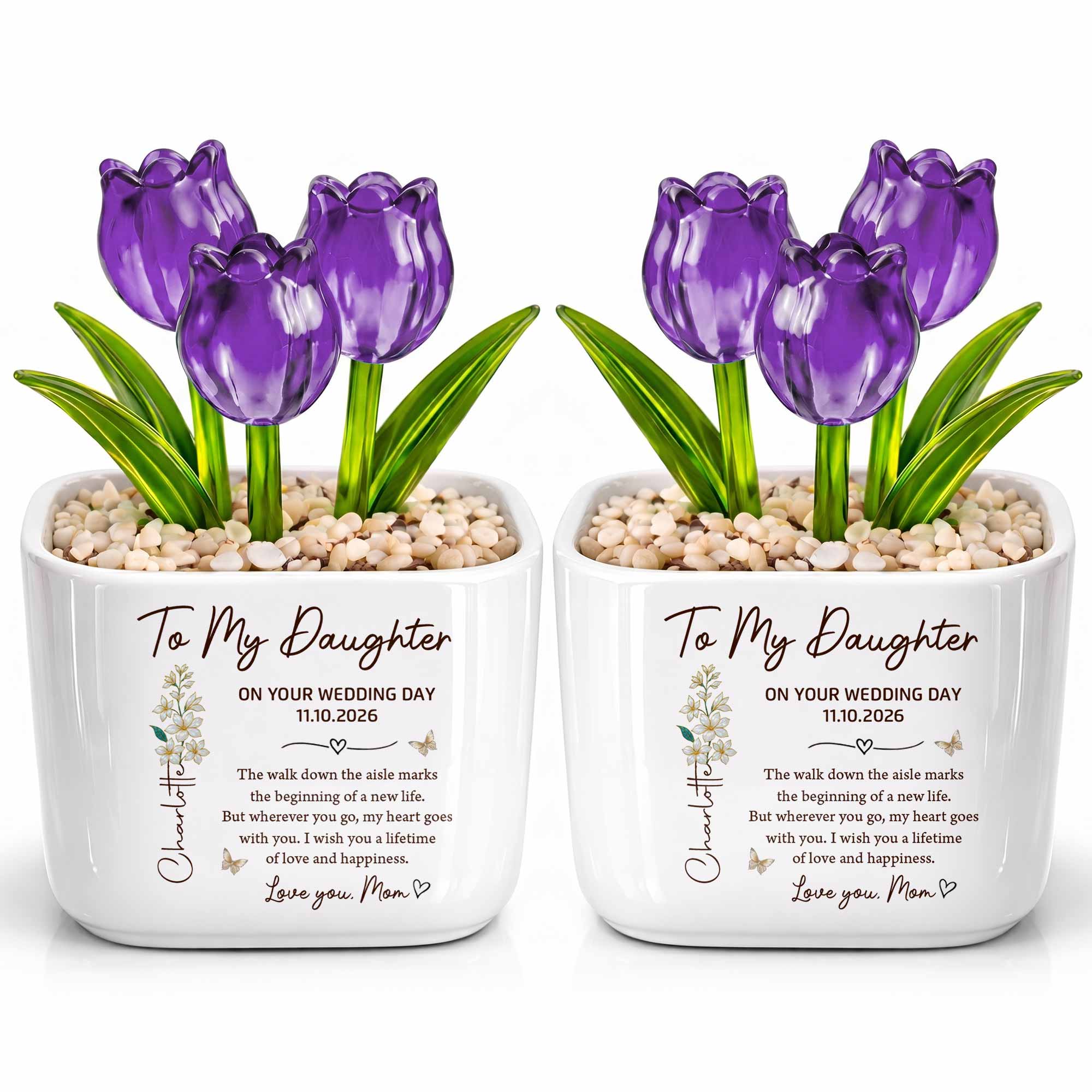 Personalized Glass Everlasting Tulips Custom Gift for Daughter Wedding Day Glass Tulip GradoCreations