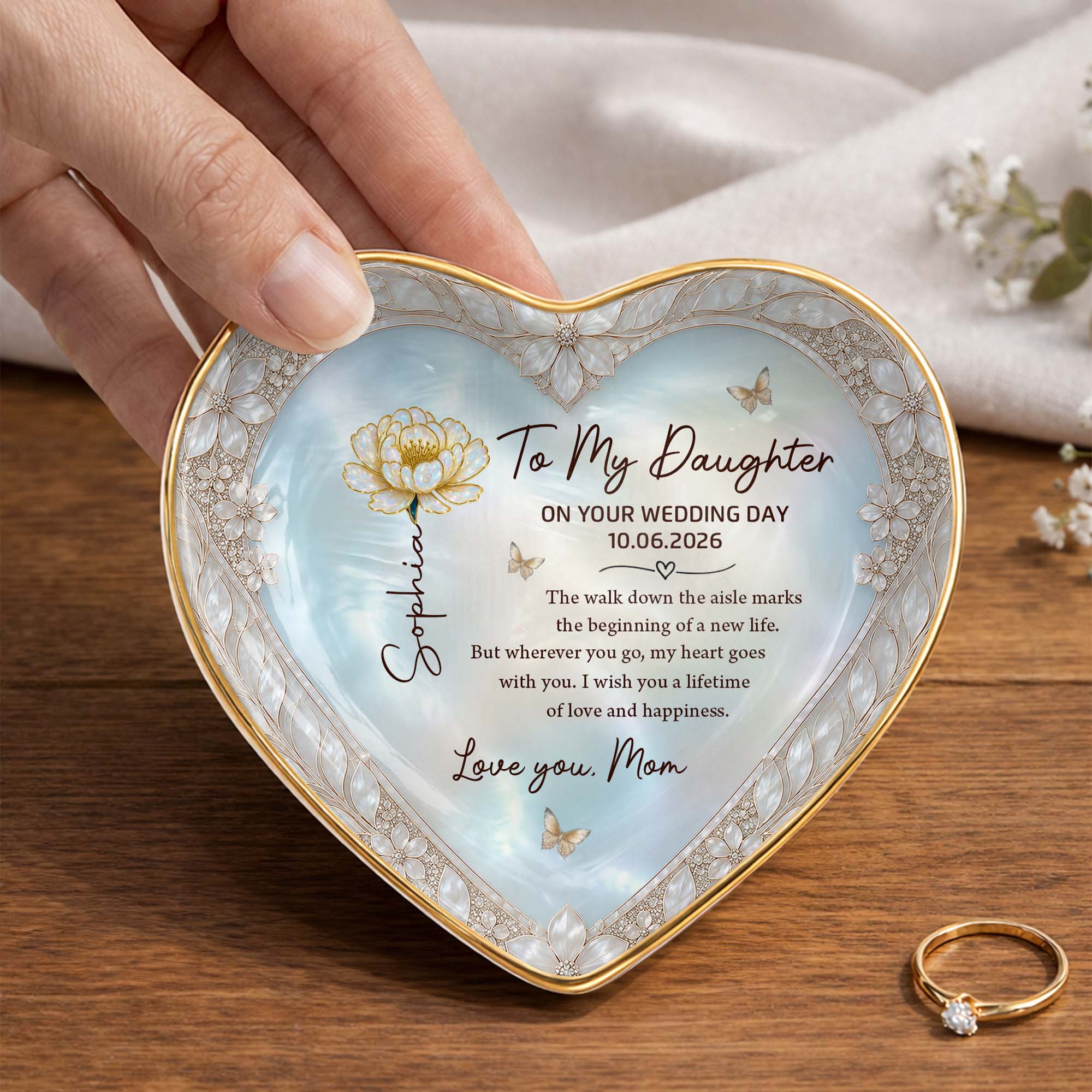 Personalized Heart Jewelry Dish Custom Name Gift for Bride Heart Jewelry Dish GradoCreations