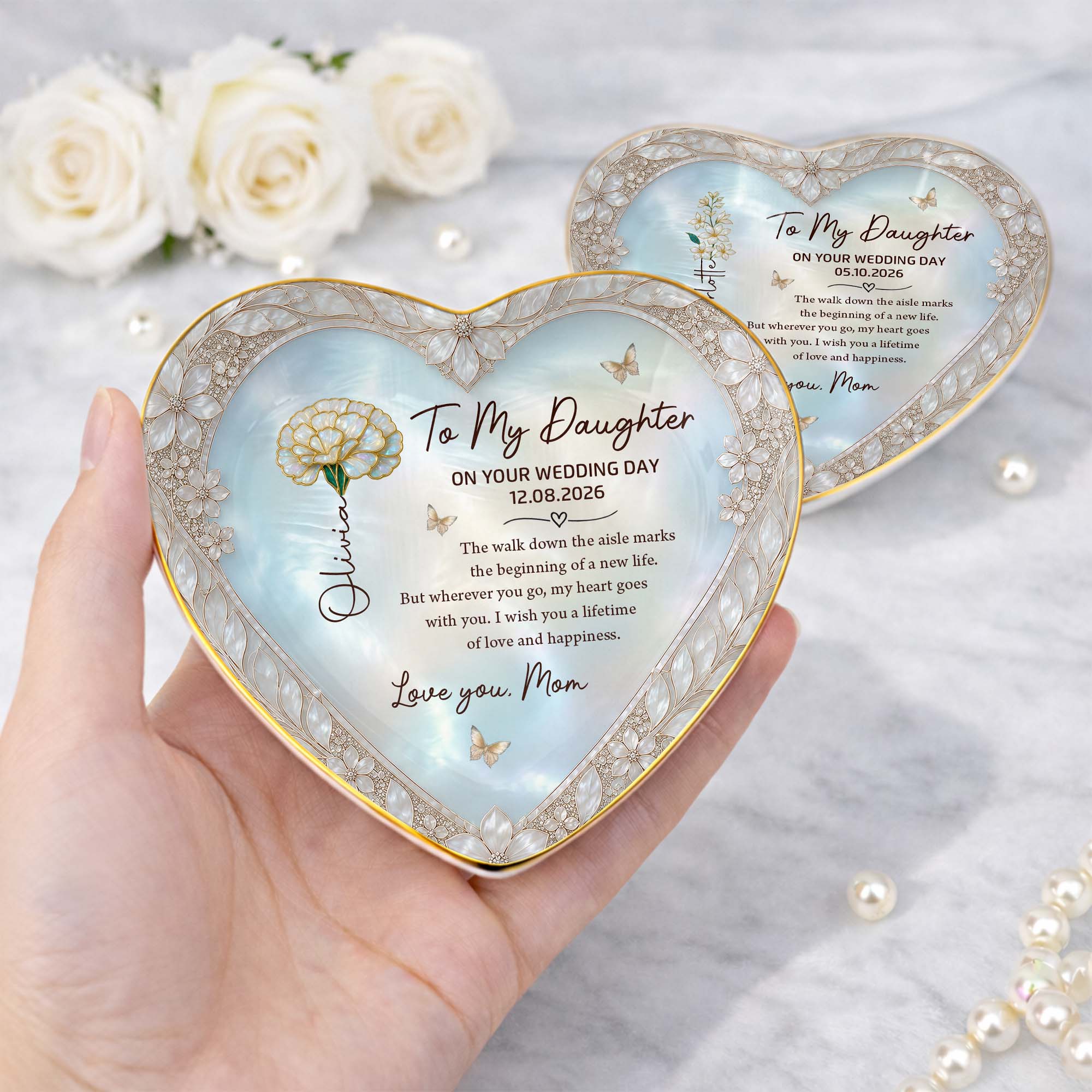Personalized Heart Jewelry Dish Custom Name Gift for Bride Heart Jewelry Dish GradoCreations