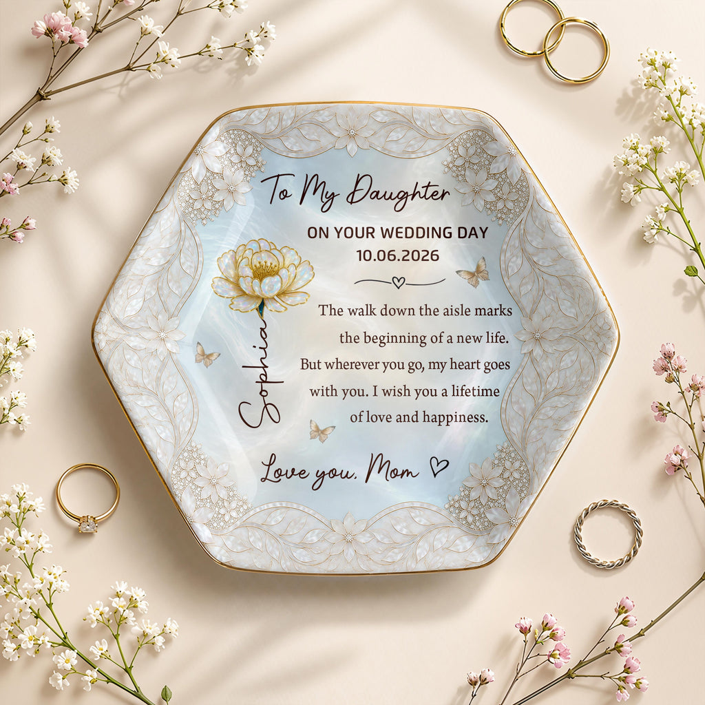 Personalized Ceramic Jewelry Dish Custom Flower Gift for Daughter Jewelry Dish GradoCreations