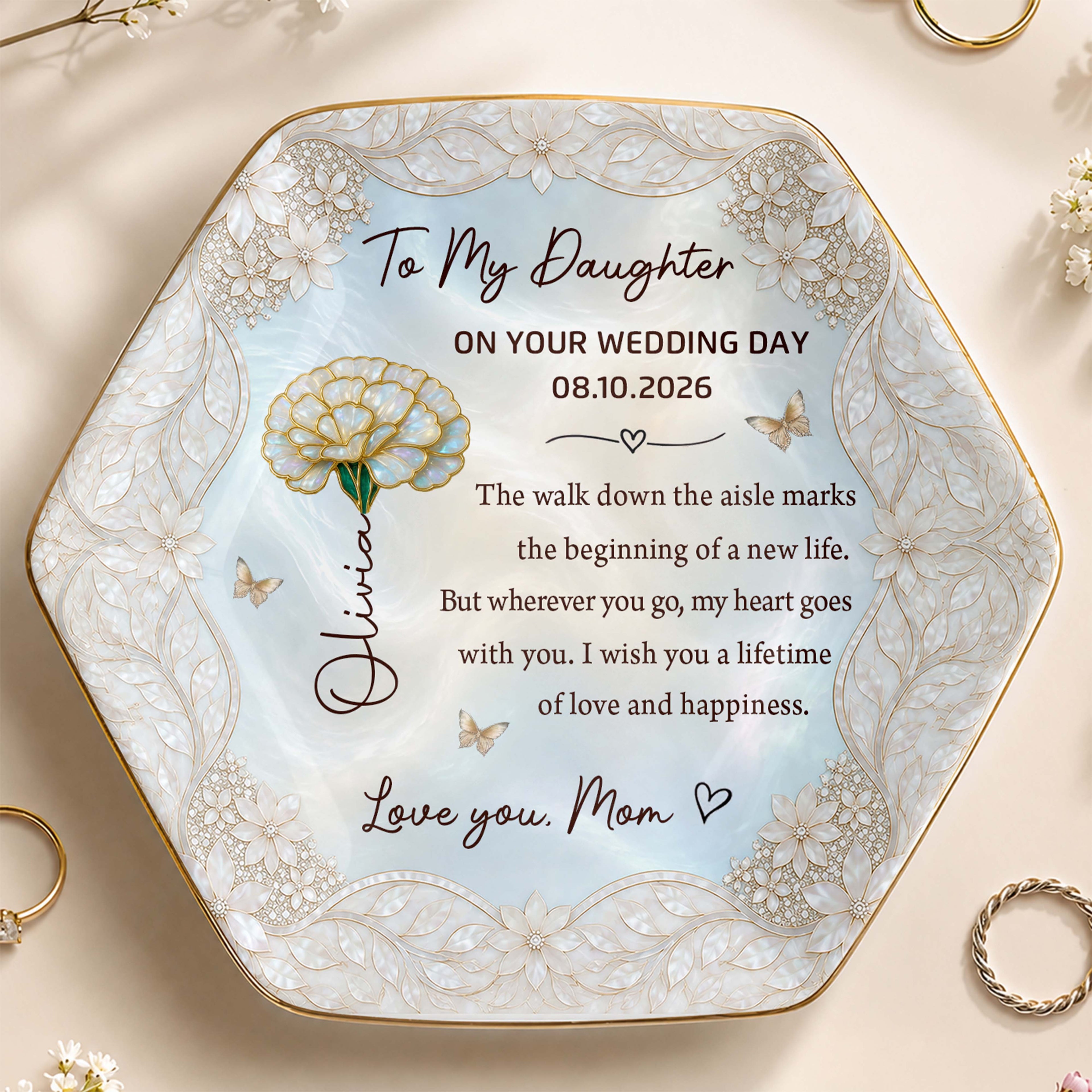 Personalized Ceramic Jewelry Dish Custom Flower Gift for Daughter Jewelry Dish GradoCreations