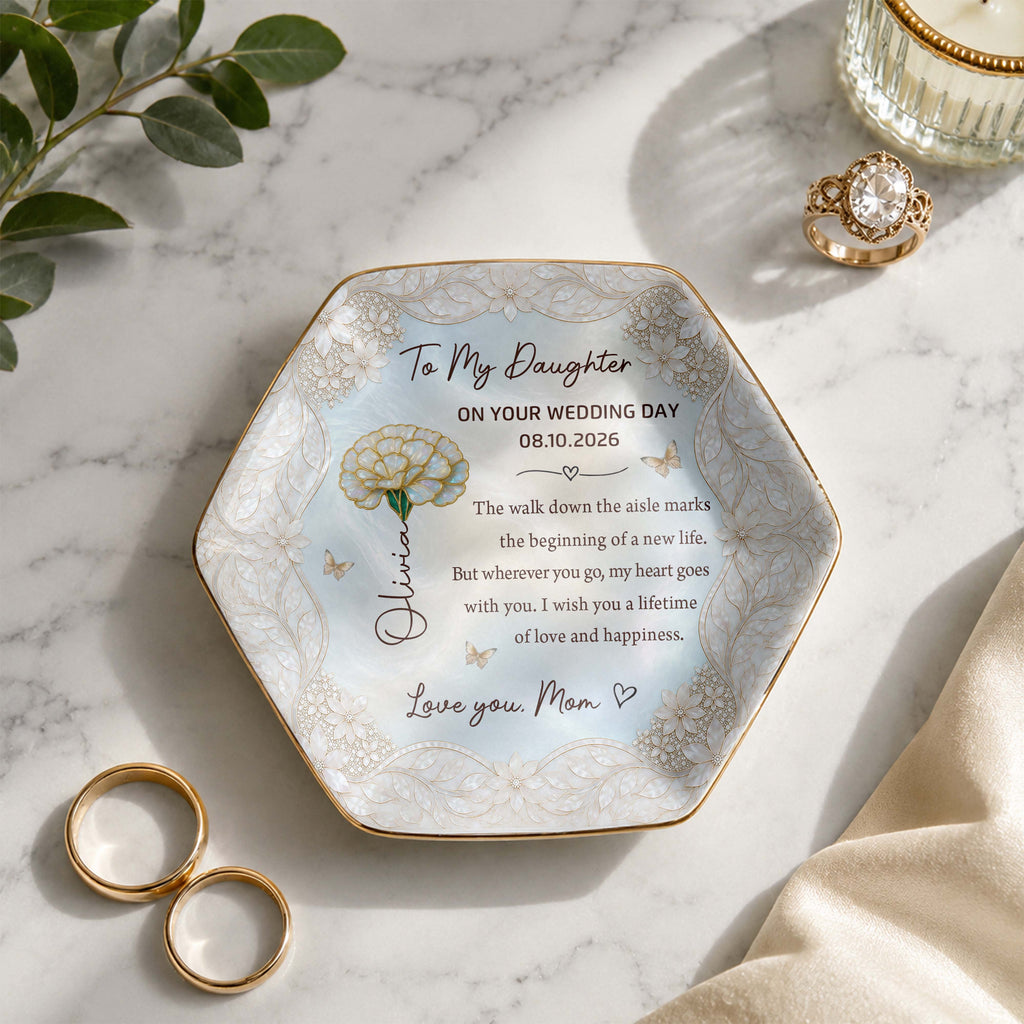 Personalized Ceramic Jewelry Dish Custom Flower Gift for Daughter Jewelry Dish GradoCreations