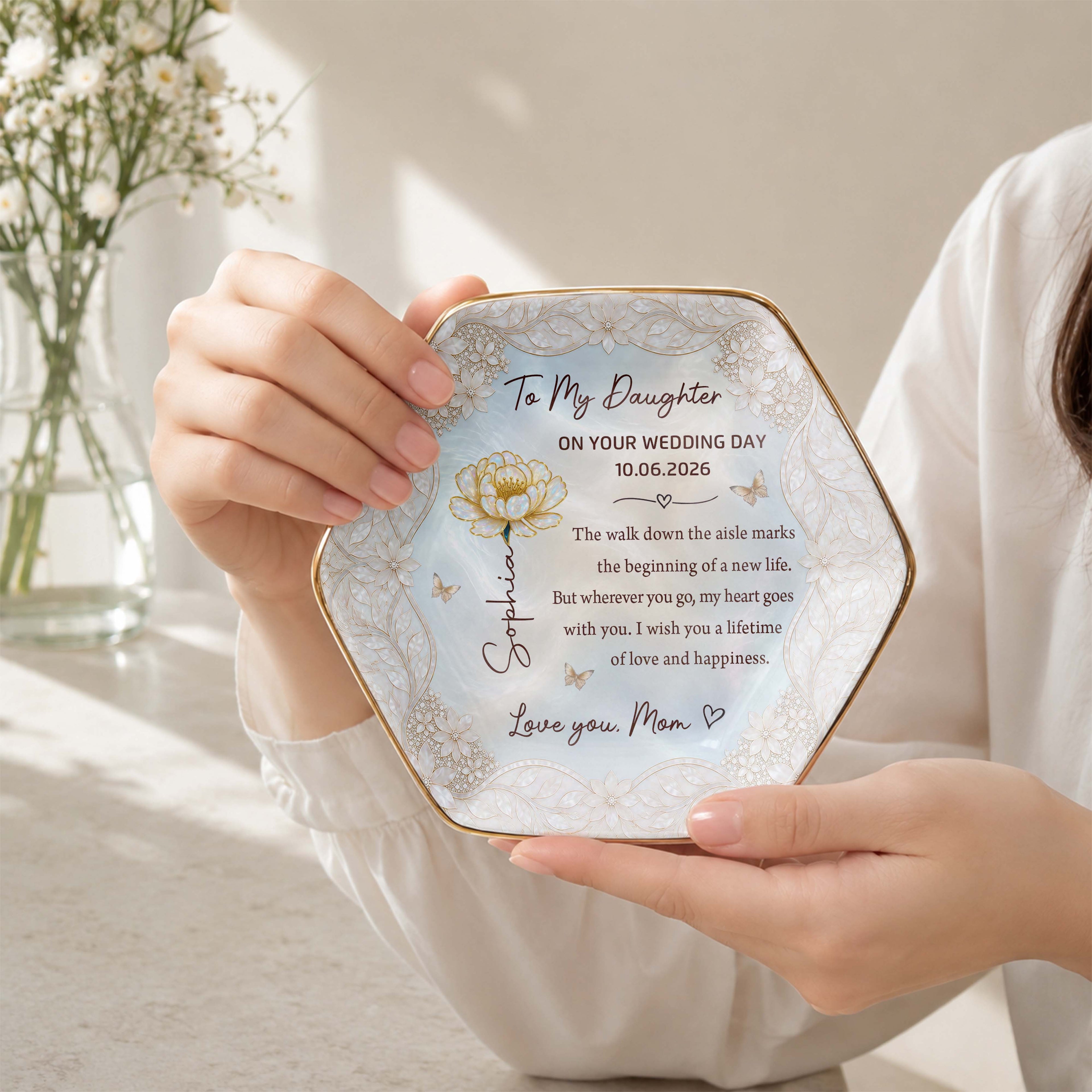 Personalized Ceramic Jewelry Dish Custom Flower Gift for Daughter Jewelry Dish GradoCreations