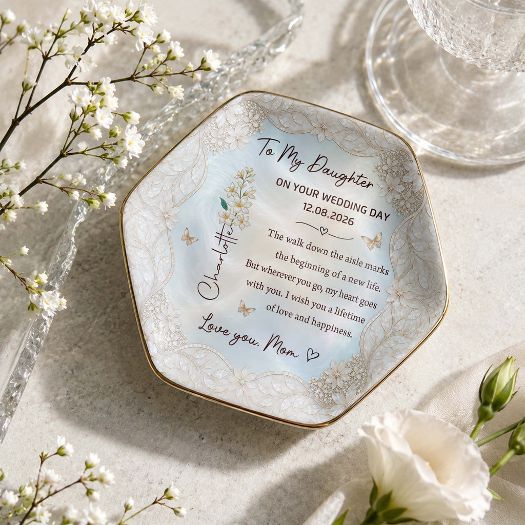 Personalized Ceramic Jewelry Dish Custom Flower Gift for Daughter Jewelry Dish GradoCreations