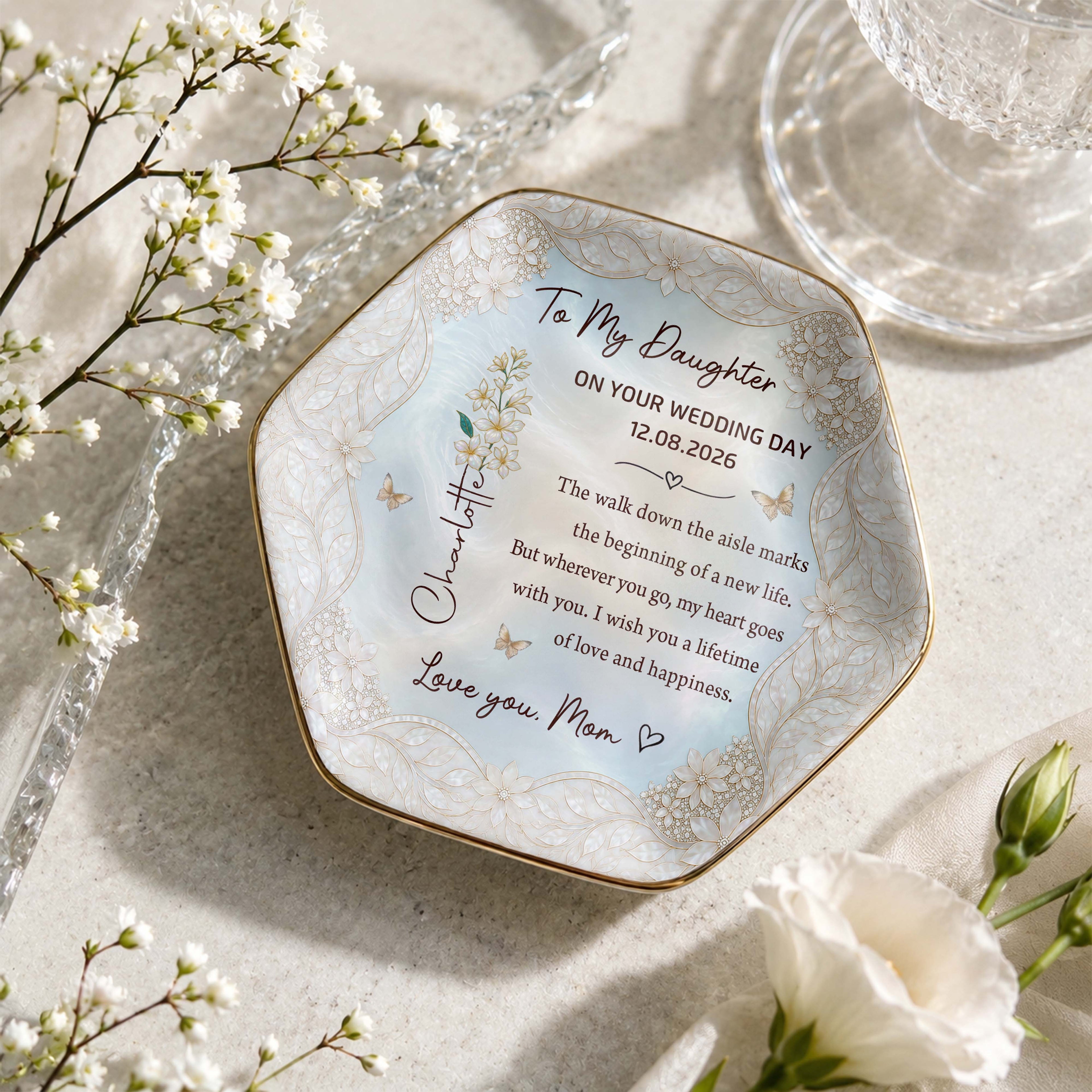 Personalized Ceramic Jewelry Dish Custom Flower Gift for Daughter Jewelry Dish GradoCreations