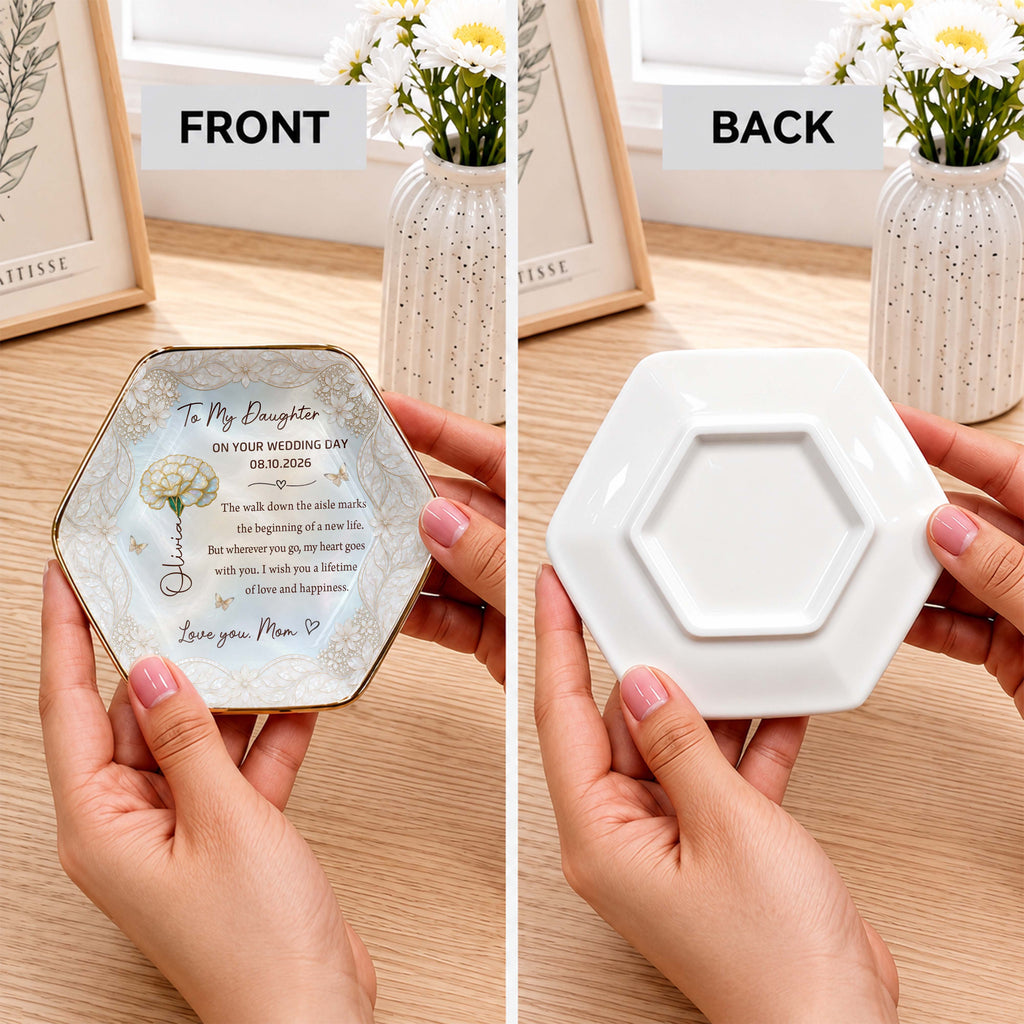Personalized Ceramic Jewelry Dish Custom Flower Gift for Daughter Jewelry Dish GradoCreations