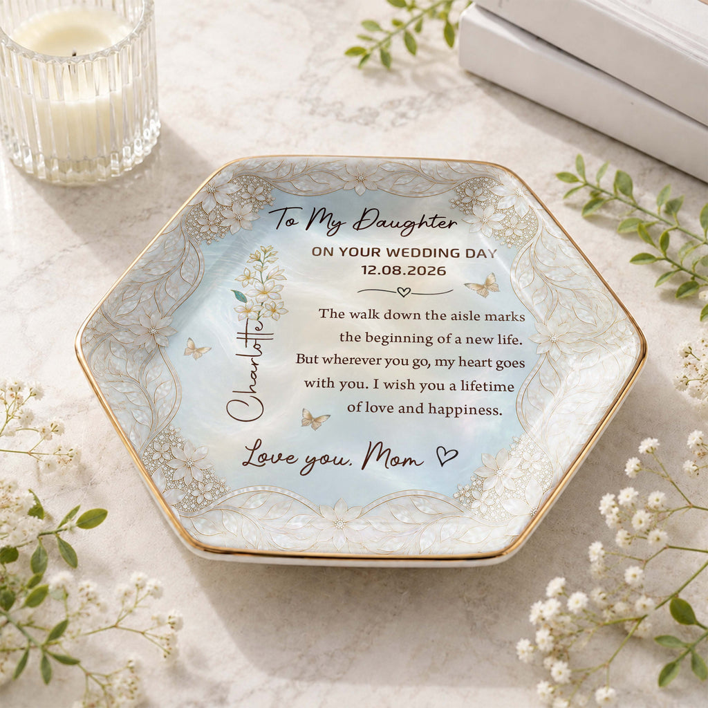 Personalized Ceramic Jewelry Dish Custom Flower Gift for Daughter Jewelry Dish GradoCreations