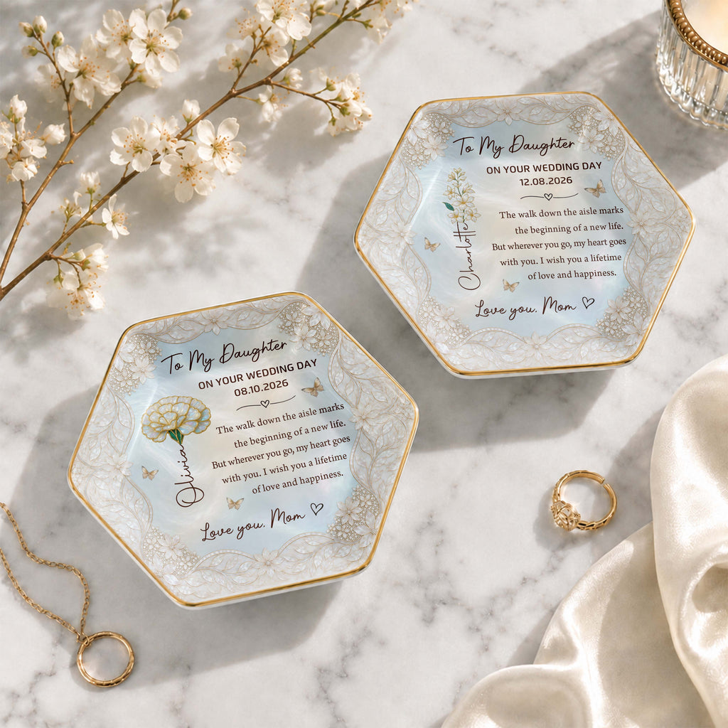 Personalized Ceramic Jewelry Dish Custom Flower Gift for Daughter Jewelry Dish GradoCreations