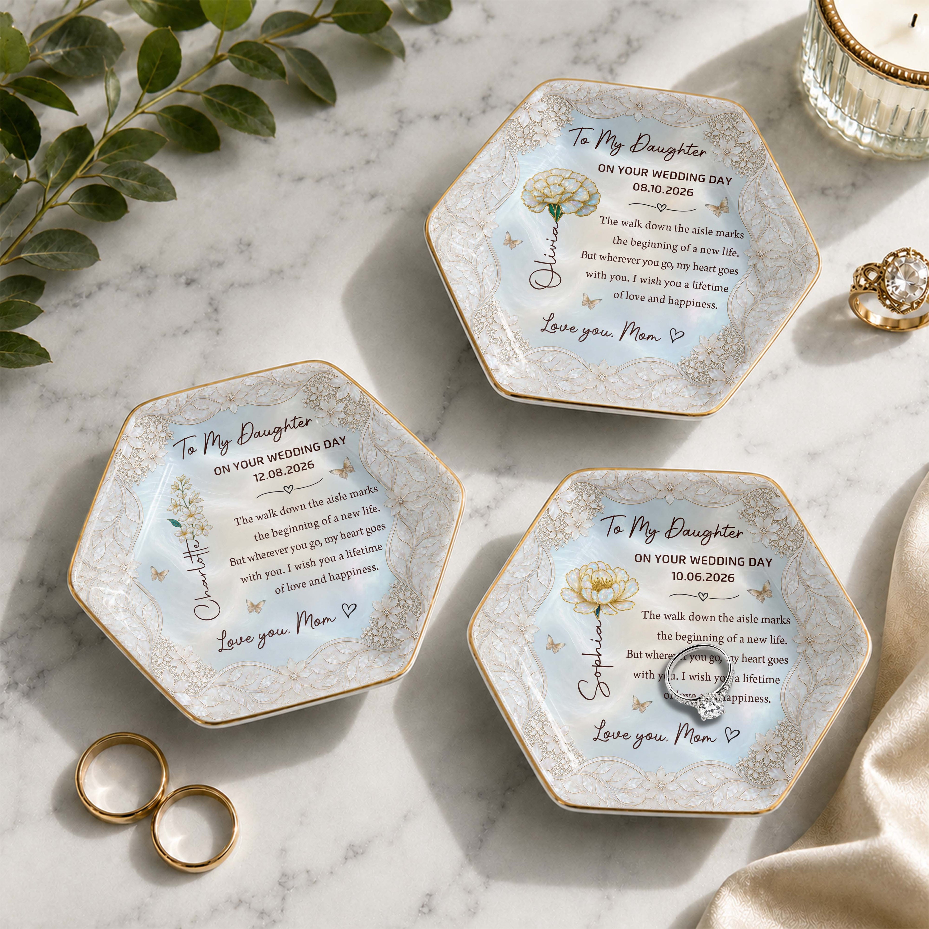 Personalized Ceramic Jewelry Dish Custom Flower Gift for Daughter Jewelry Dish GradoCreations
