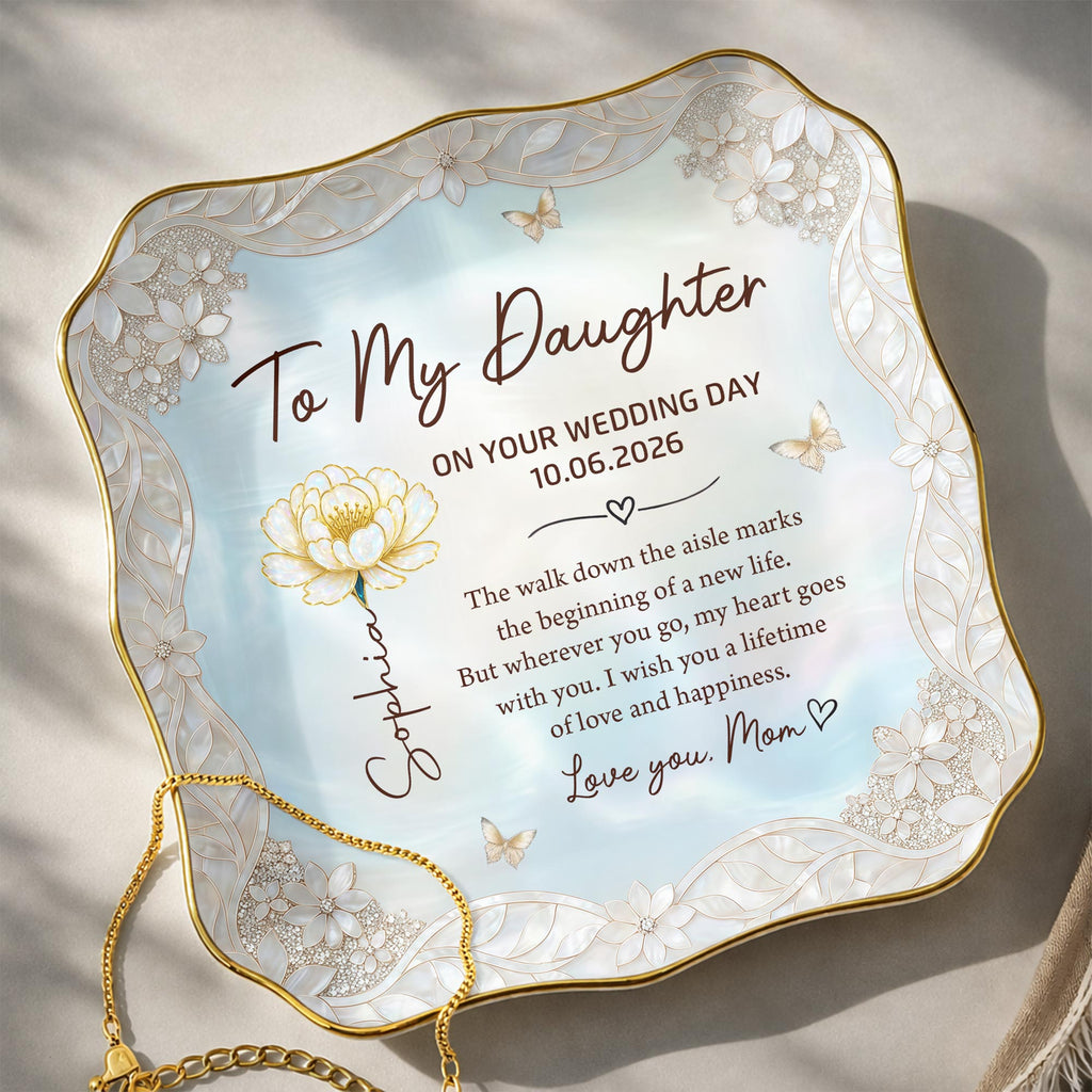 Personalized Lace Jewelry Dish Flower Butterfly Wedding Gift for Daughter Lace Square Jewelry Dish GradoCreations