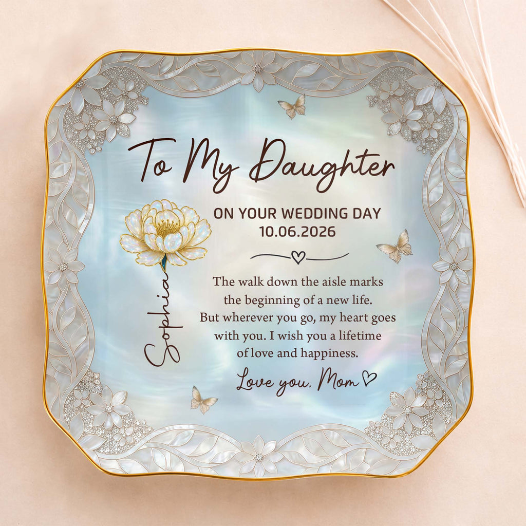 Personalized Lace Jewelry Dish Flower Butterfly Wedding Gift for Daughter Lace Square Jewelry Dish GradoCreations