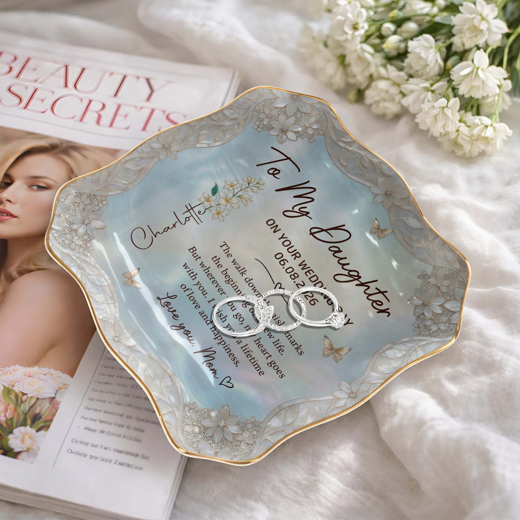 Personalized Lace Jewelry Dish Flower Butterfly Wedding Gift for Daughter Lace Square Jewelry Dish GradoCreations