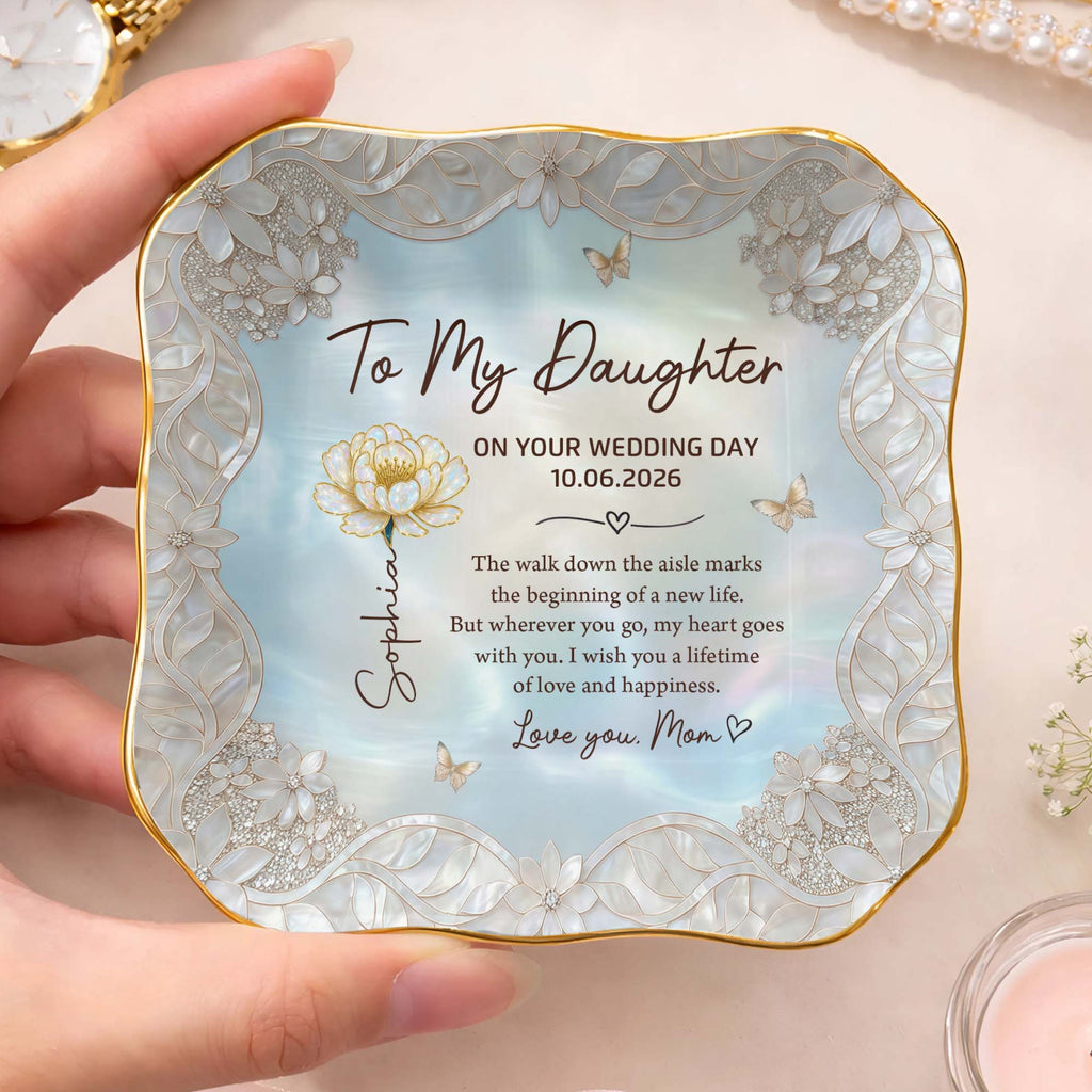 Personalized Lace Jewelry Dish Flower Butterfly Wedding Gift for Daughter Lace Square Jewelry Dish GradoCreations