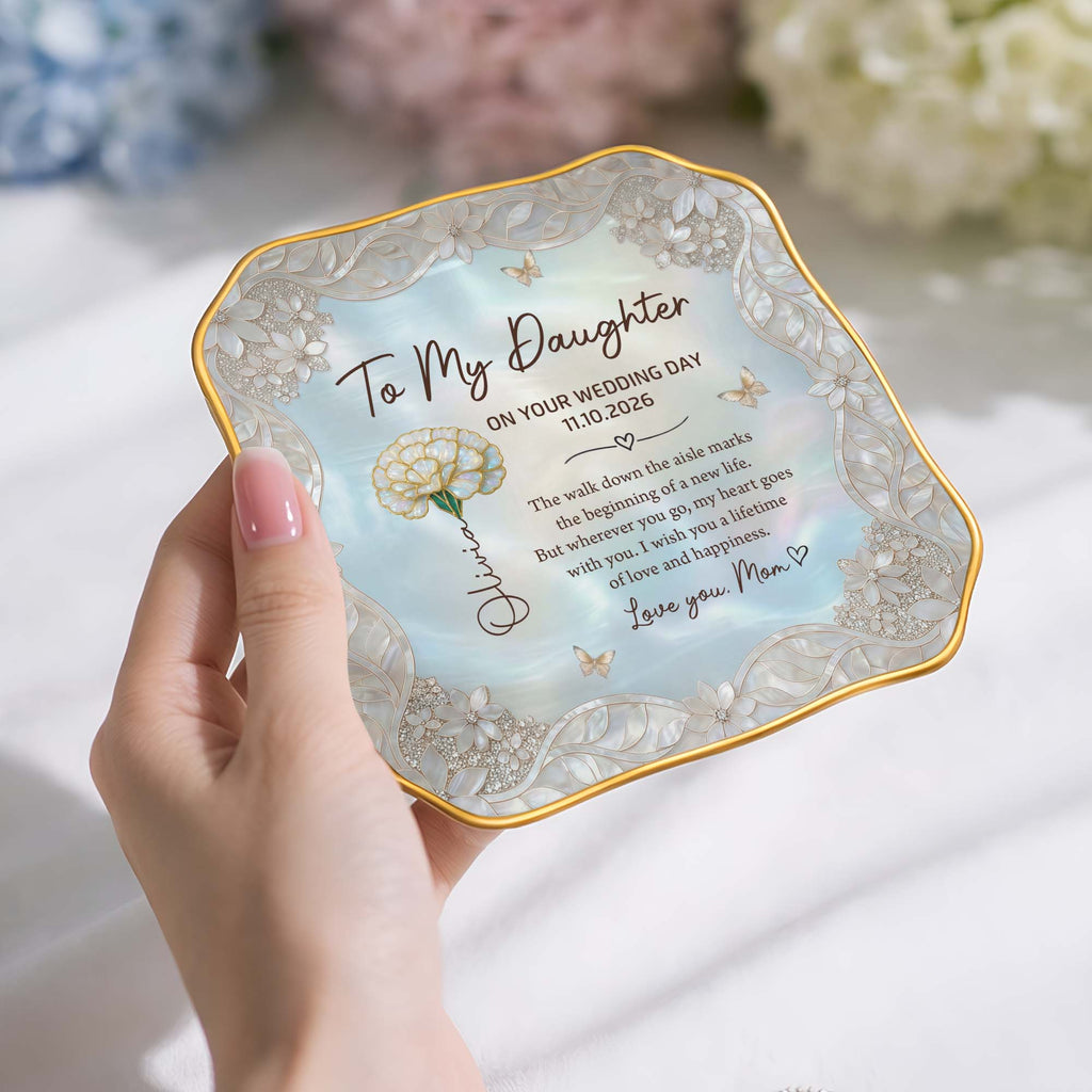 Personalized Lace Jewelry Dish Flower Butterfly Wedding Gift for Daughter Lace Square Jewelry Dish GradoCreations