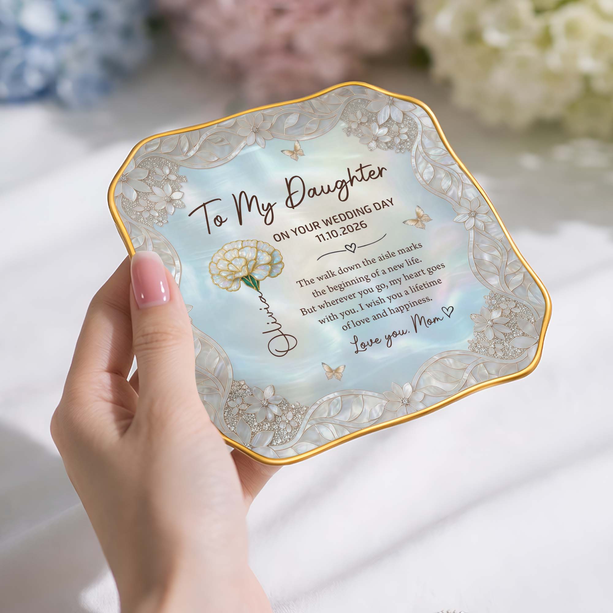 Personalized Lace Jewelry Dish Flower Butterfly Wedding Gift for Daughter Lace Square Jewelry Dish GradoCreations
