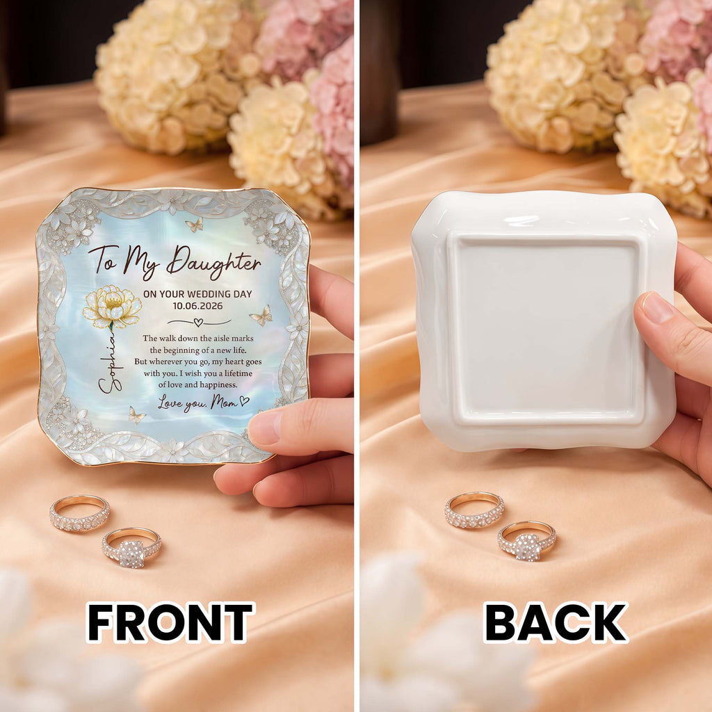 Personalized Lace Jewelry Dish Flower Butterfly Wedding Gift for Daughter Lace Square Jewelry Dish GradoCreations