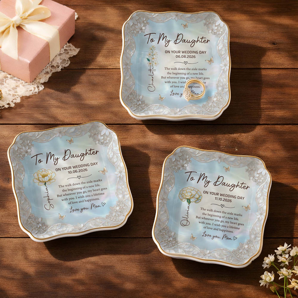 Personalized Lace Jewelry Dish Flower Butterfly Wedding Gift for Daughter Lace Square Jewelry Dish GradoCreations