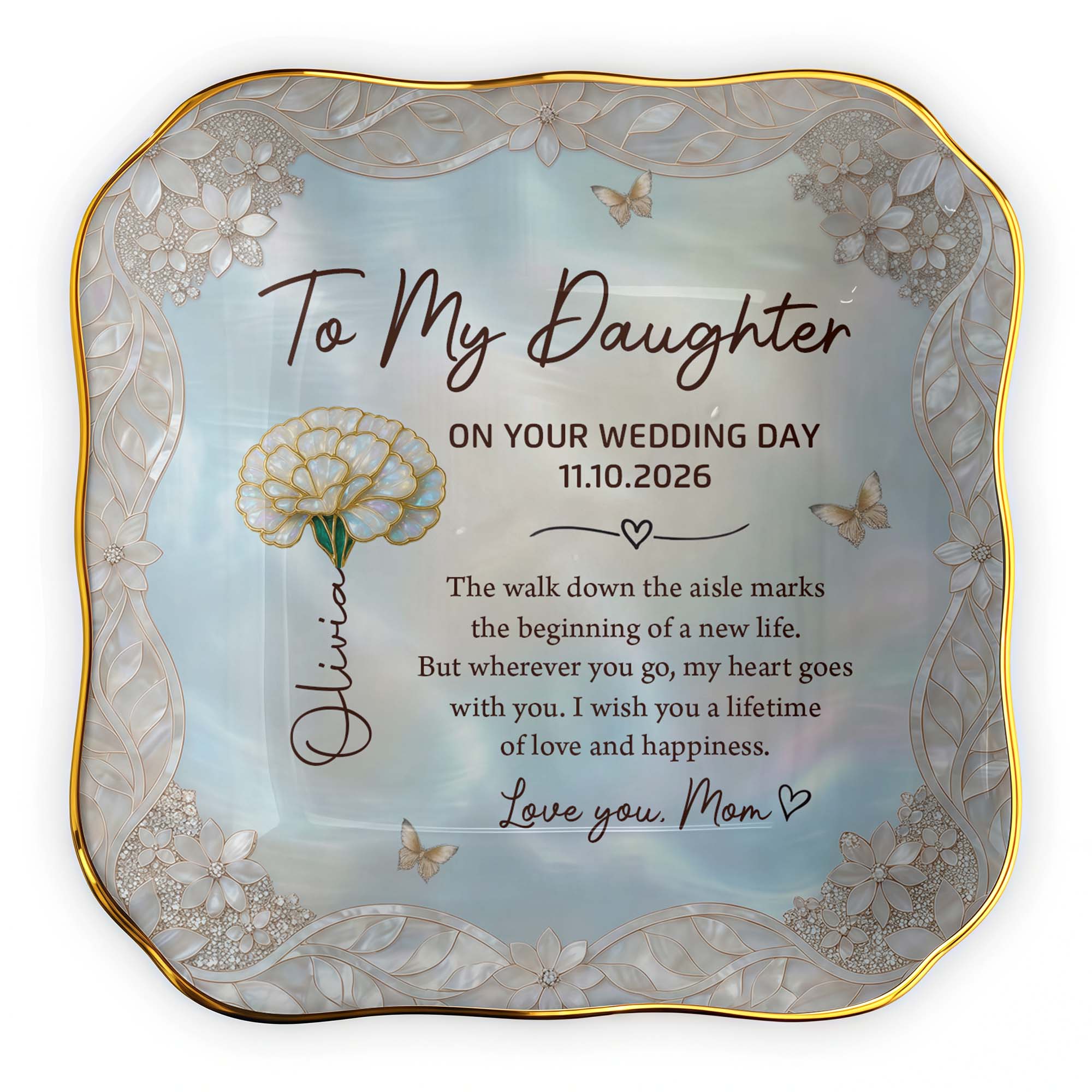 Personalized Lace Jewelry Dish Flower Butterfly Wedding Gift for Daughter Lace Square Jewelry Dish GradoCreations