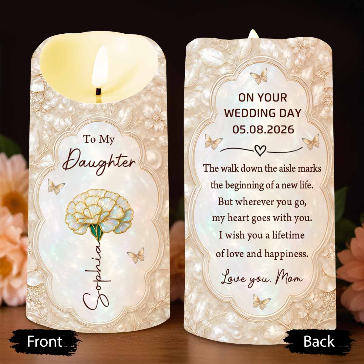Personalized LED Candle Custom Name Gift for Daughter Wedding Day