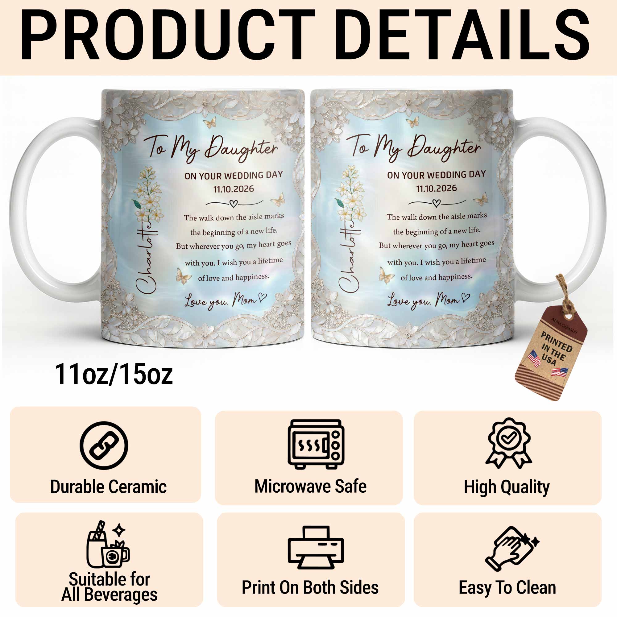Personalized Edge-to-Edge Mug Wedding Gift for Daughter Edge-to-edge Mug GradoCreations