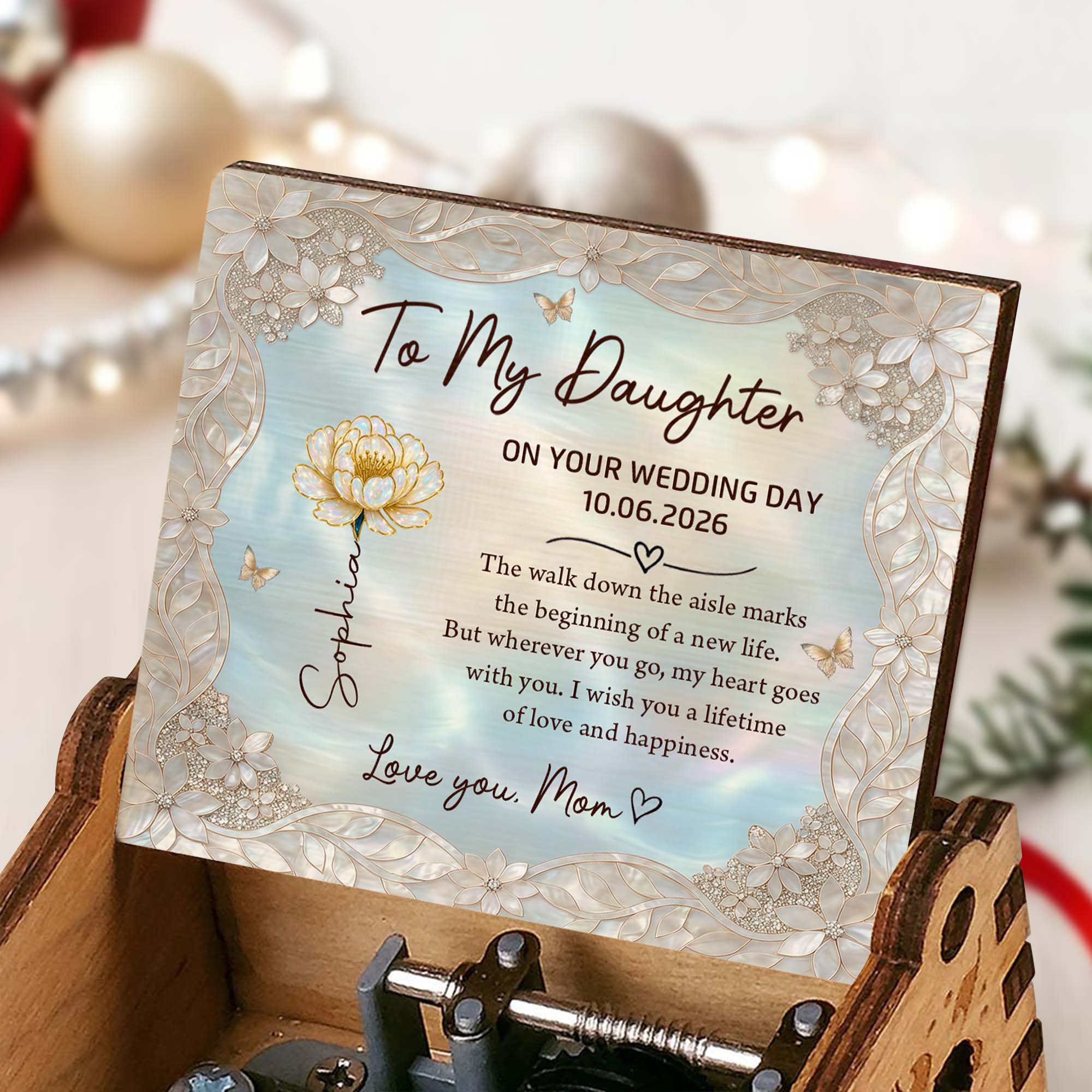 Personalized Music Box Custom Flower Design Gift for Daughter Wedding Day Music Box GradoCreations