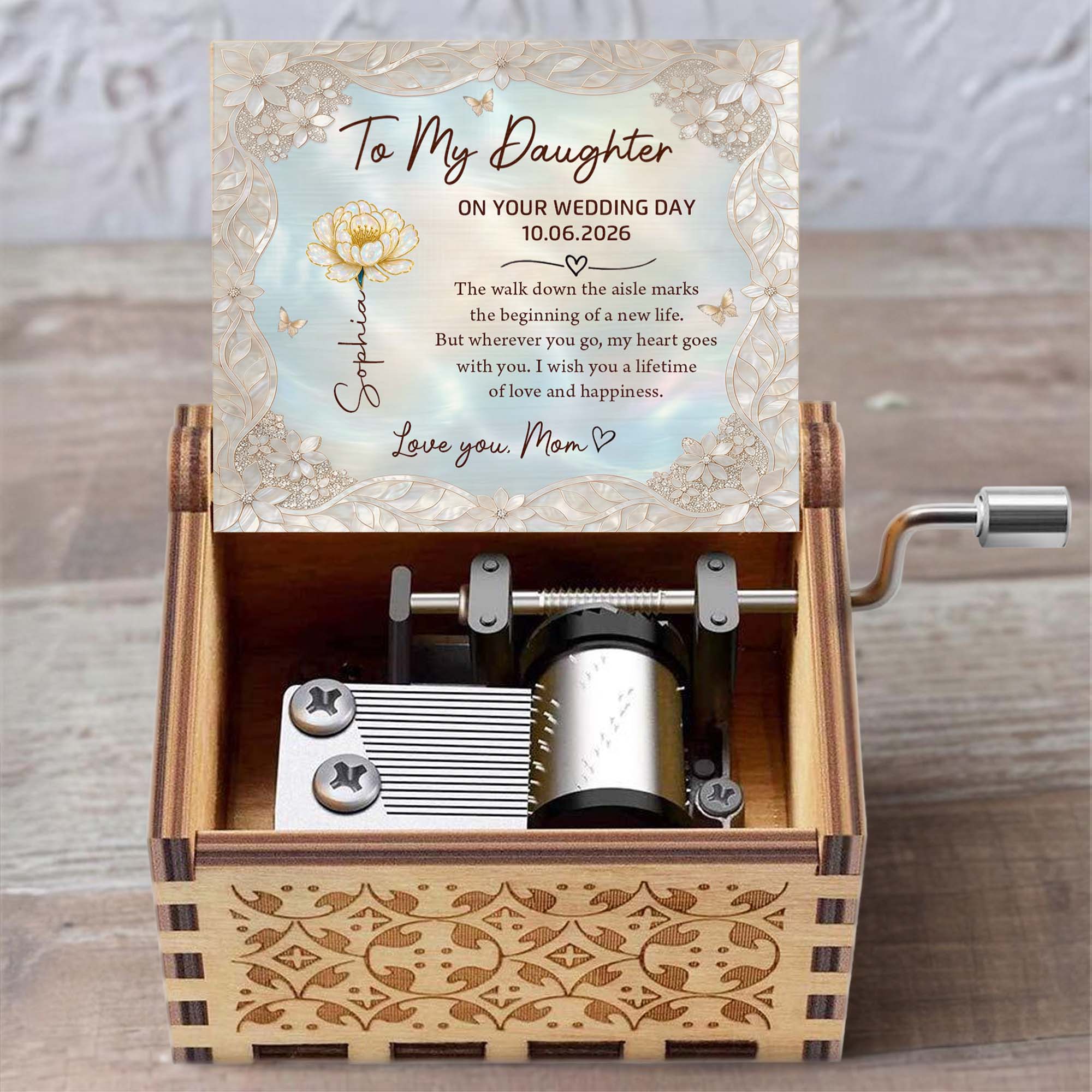 Personalized Music Box Custom Flower Design Gift for Daughter Wedding Day Music Box GradoCreations