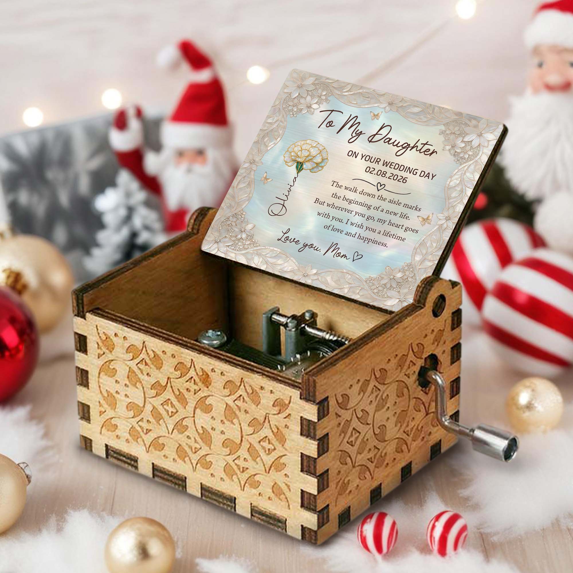 Personalized Music Box Custom Flower Design Gift for Daughter Wedding Day Music Box GradoCreations