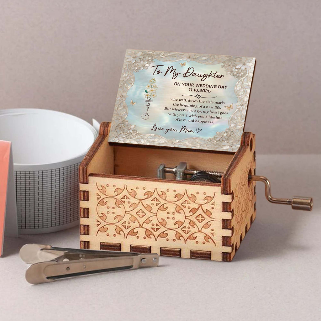 Personalized Music Box Custom Flower Design Gift for Daughter Wedding Day Music Box GradoCreations