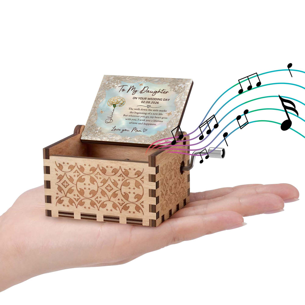 Personalized Music Box Custom Flower Design Gift for Daughter Wedding Day Music Box GradoCreations