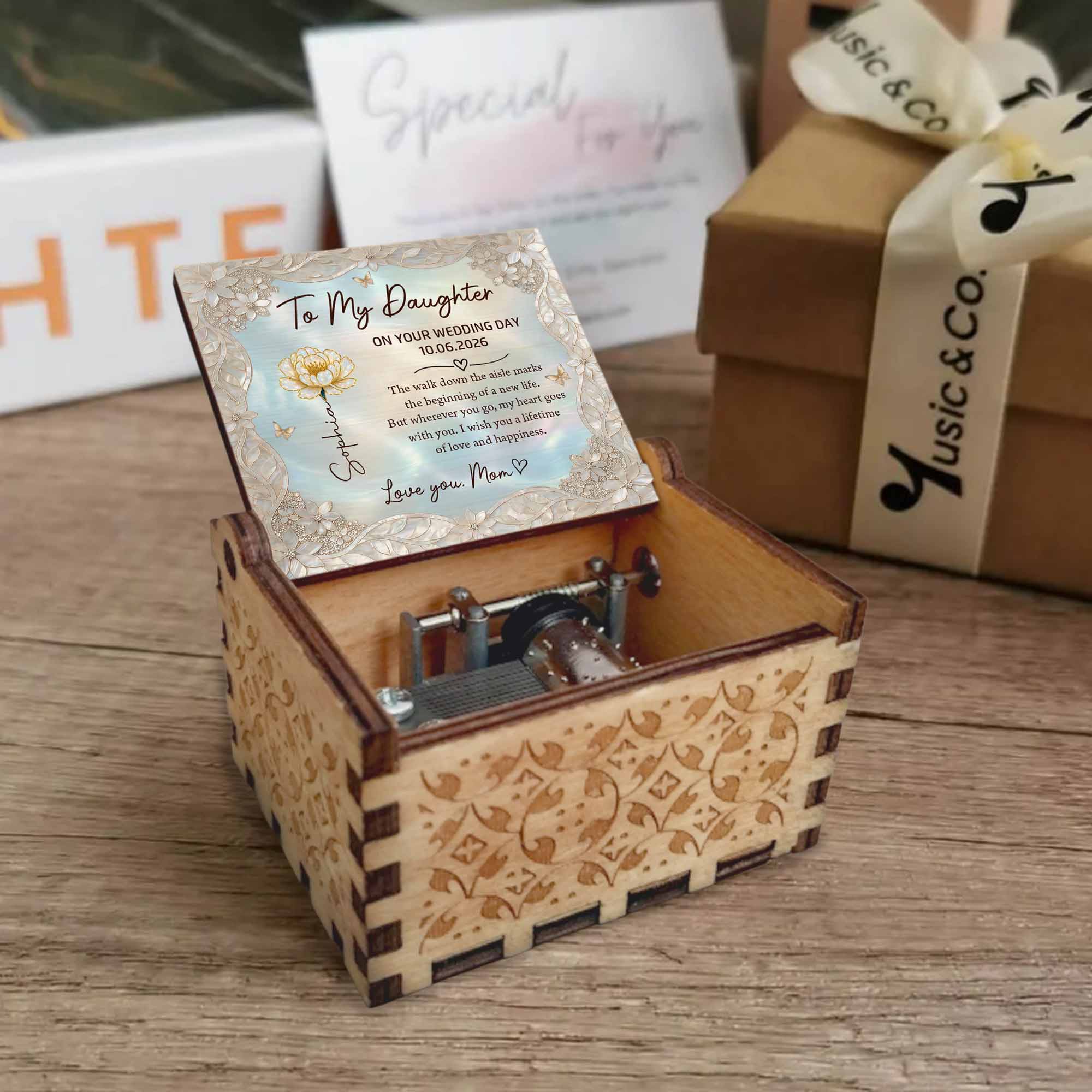 Personalized Music Box Custom Flower Design Gift for Daughter Wedding Day Music Box GradoCreations