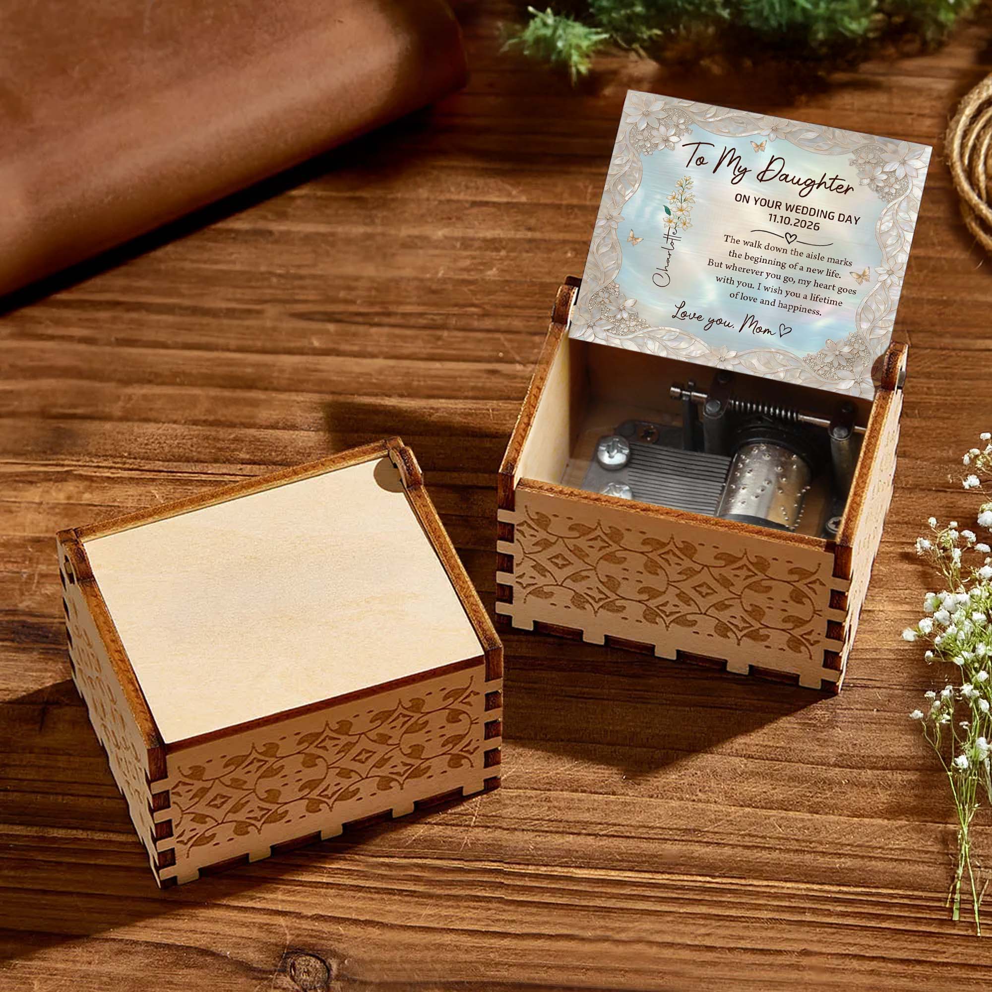 Personalized Music Box Custom Flower Design Gift for Daughter Wedding Day Music Box GradoCreations
